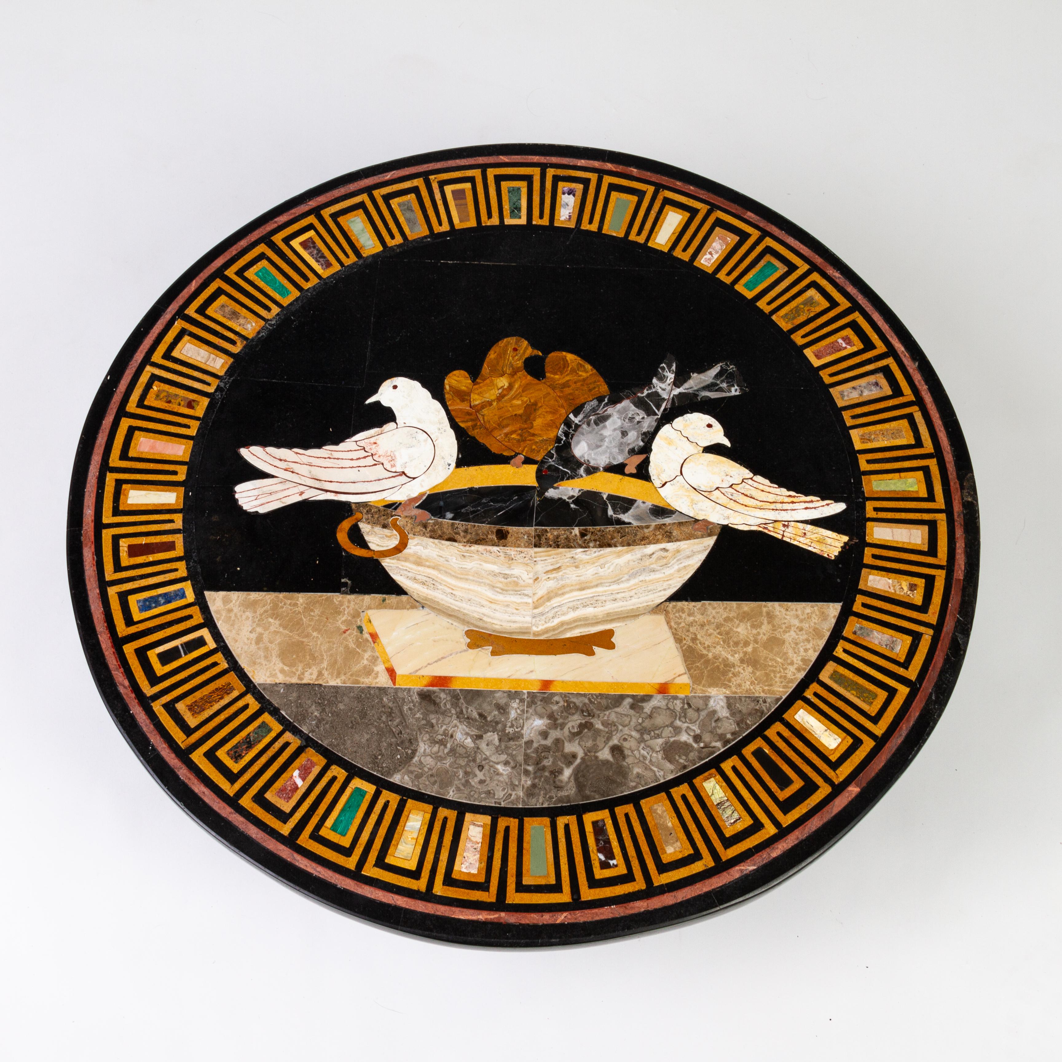 Italian Grand Tour Pietra Dura Inlaid Marble Bird Fountain Tabletop 19th C For Sale 2