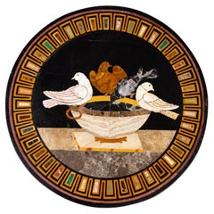 Italian Grand Tour Pietra Dura Inlaid Marble Bird Fountain Tabletop 19th C