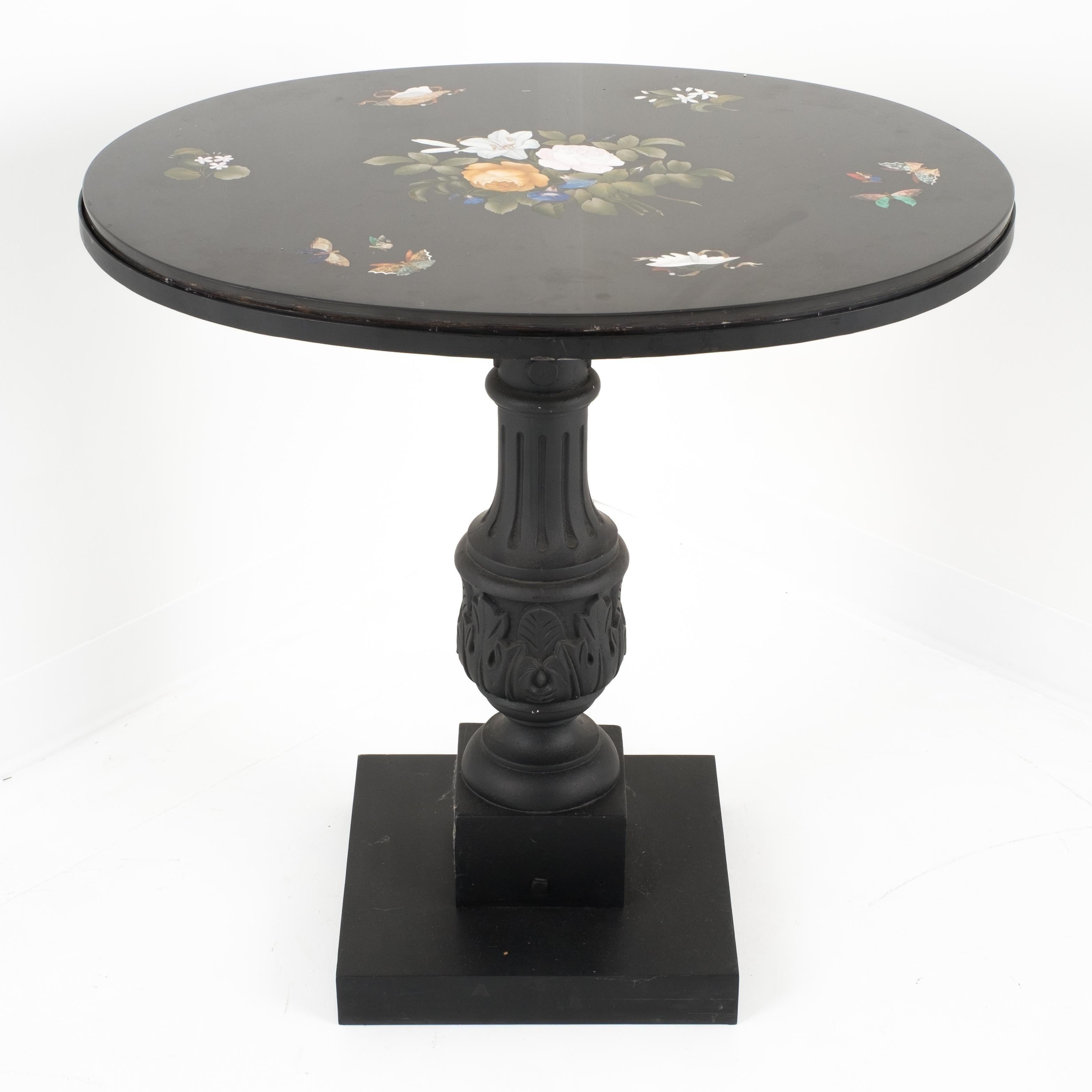 Italian Grand Tour Pietra Dura Oval Table Top on Cast Iron Base For Sale 5