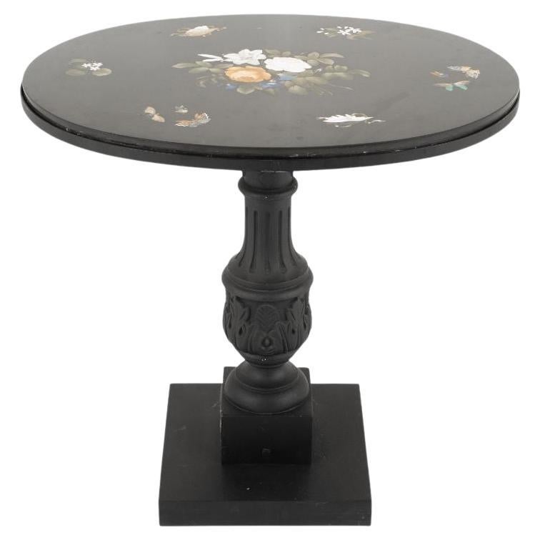 Italian Grand Tour Pietra Dura Oval Table Top on Cast Iron Base For Sale
