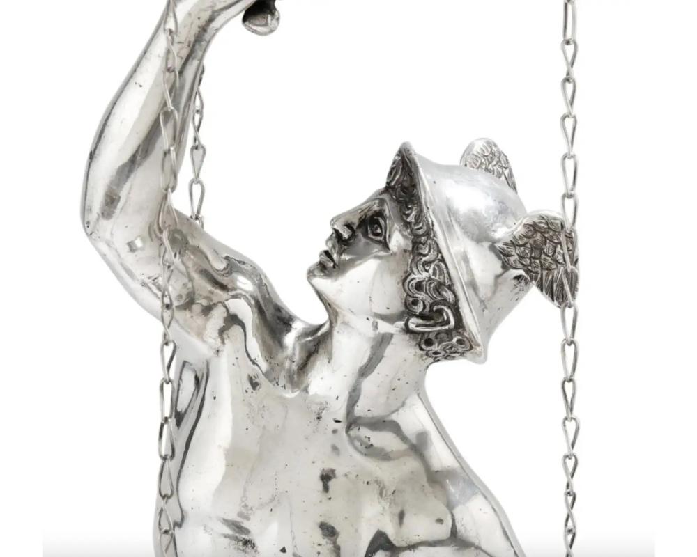 19th Century Italian Grand Tour Silver Table Library Lamp Depicting Mercury, Rome, 1830