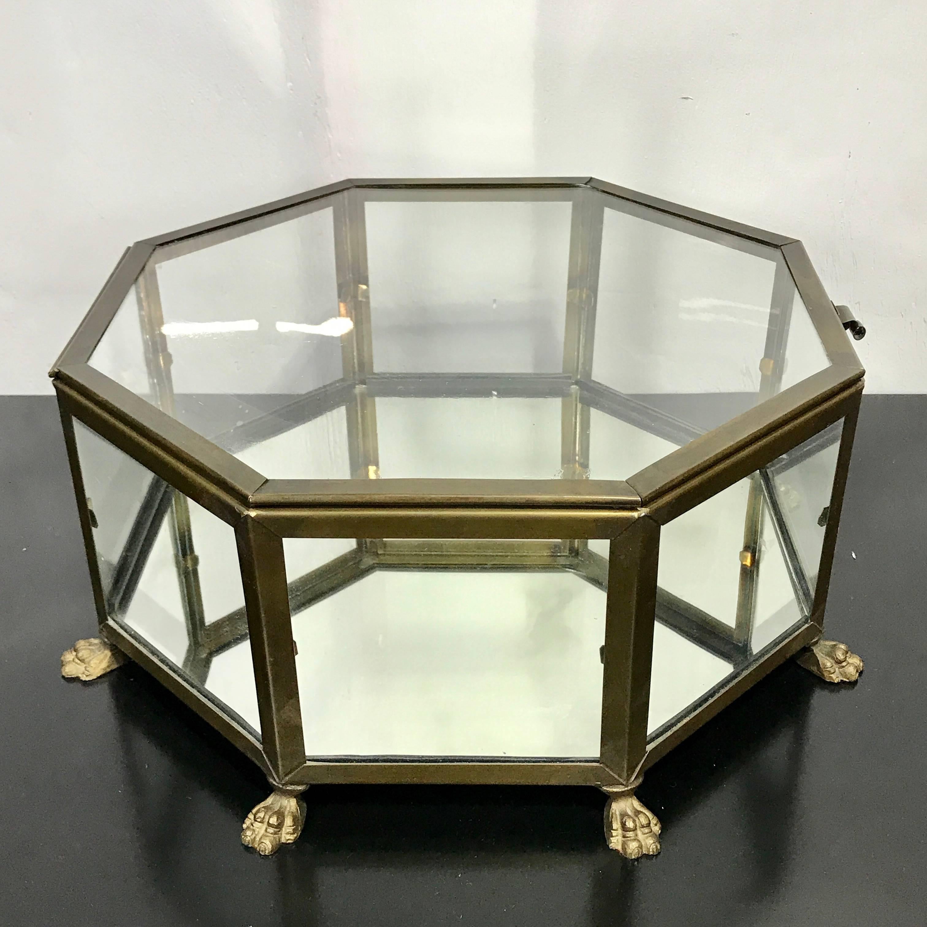 Italian Grand Tour Style Brass Octagonal Table Vitrine 3