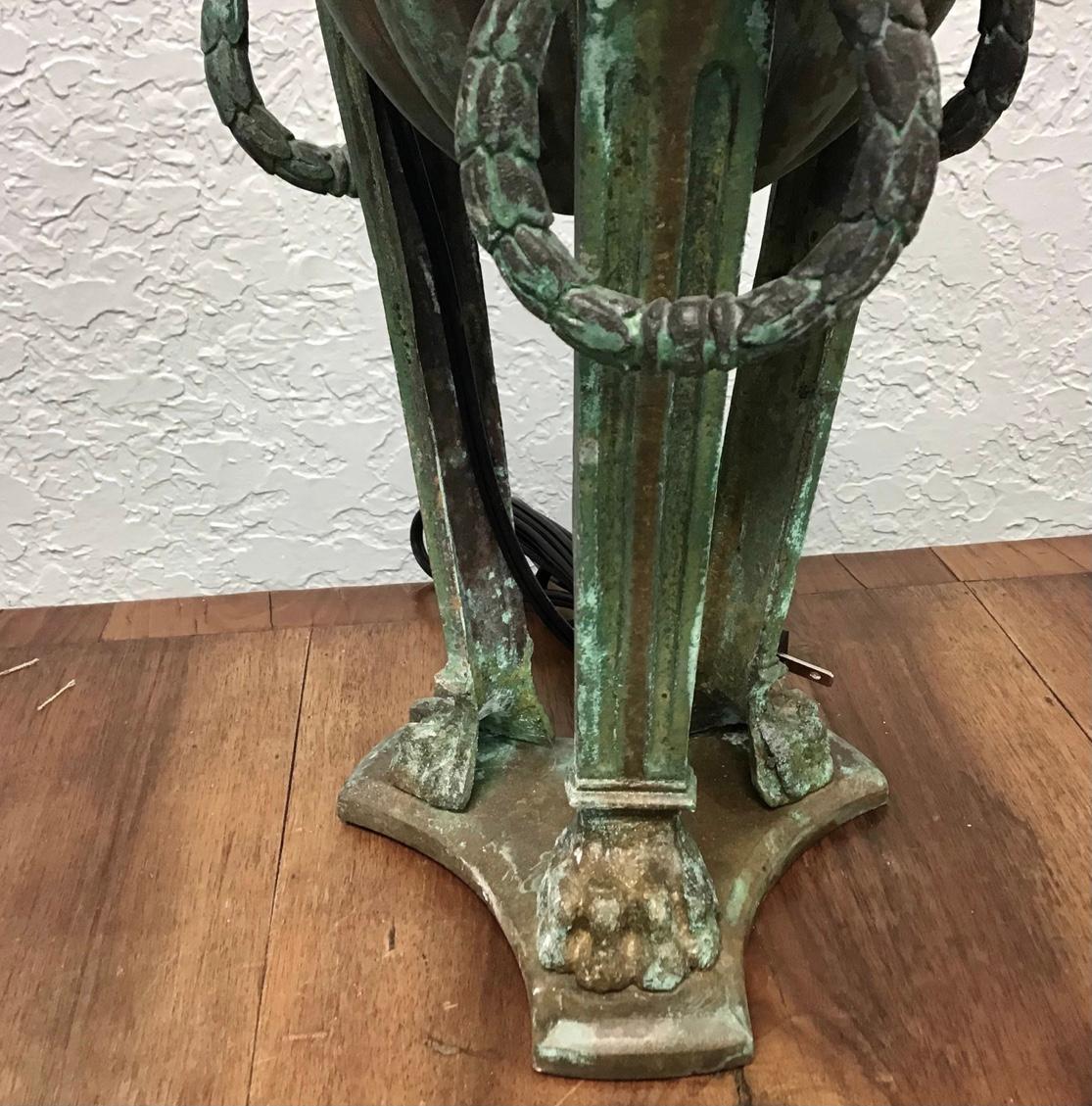 Italian Grand Tour Style Patinated Bronze Lamp In Distressed Condition For Sale In Bradenton, FL