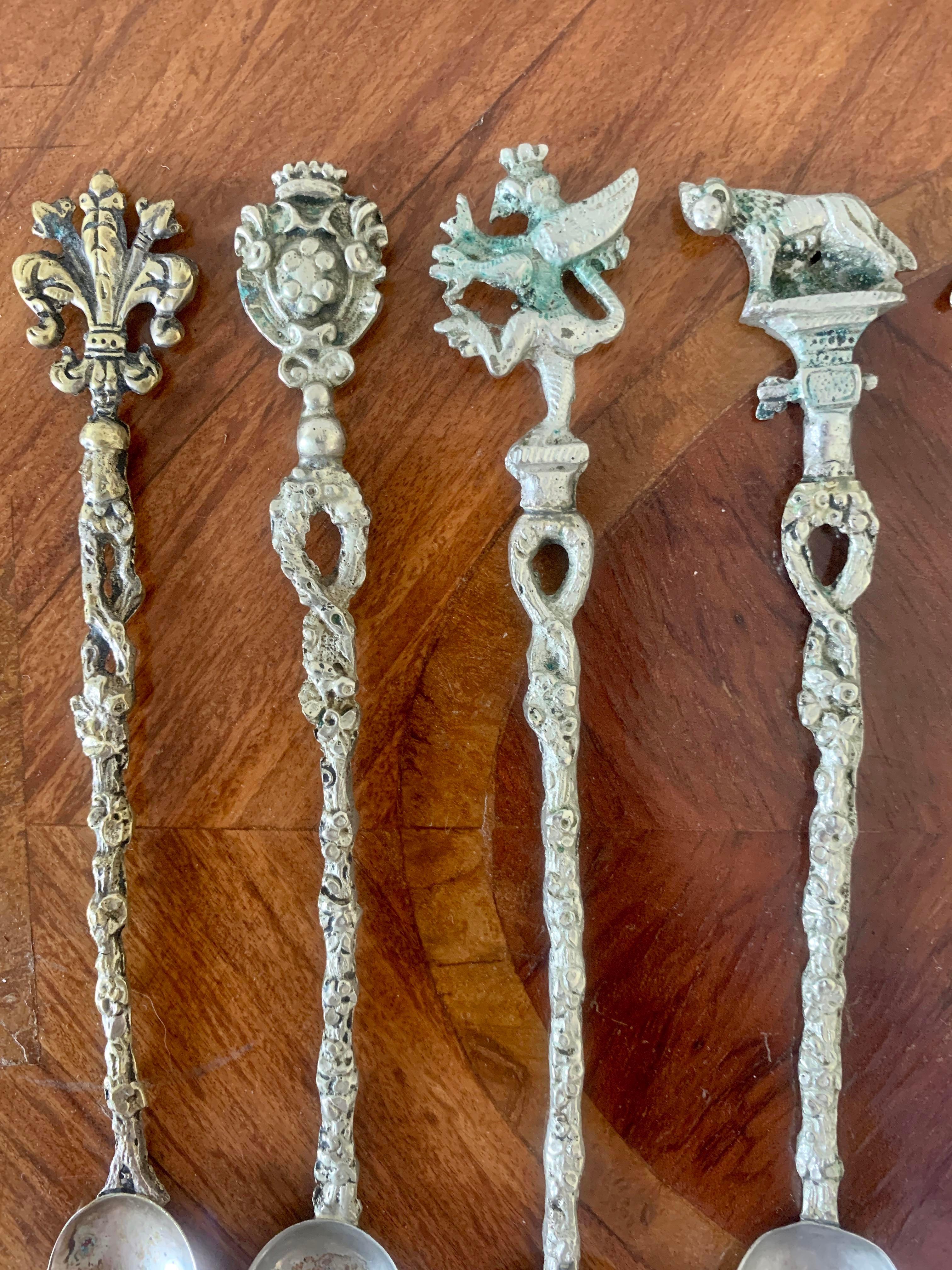 Silver Italian Grand Tour Style Spoons, a Set of 12 For Sale