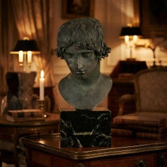 Italian Grand Tour Verdigris Bronze Bust of Mellephebe after Antiquity