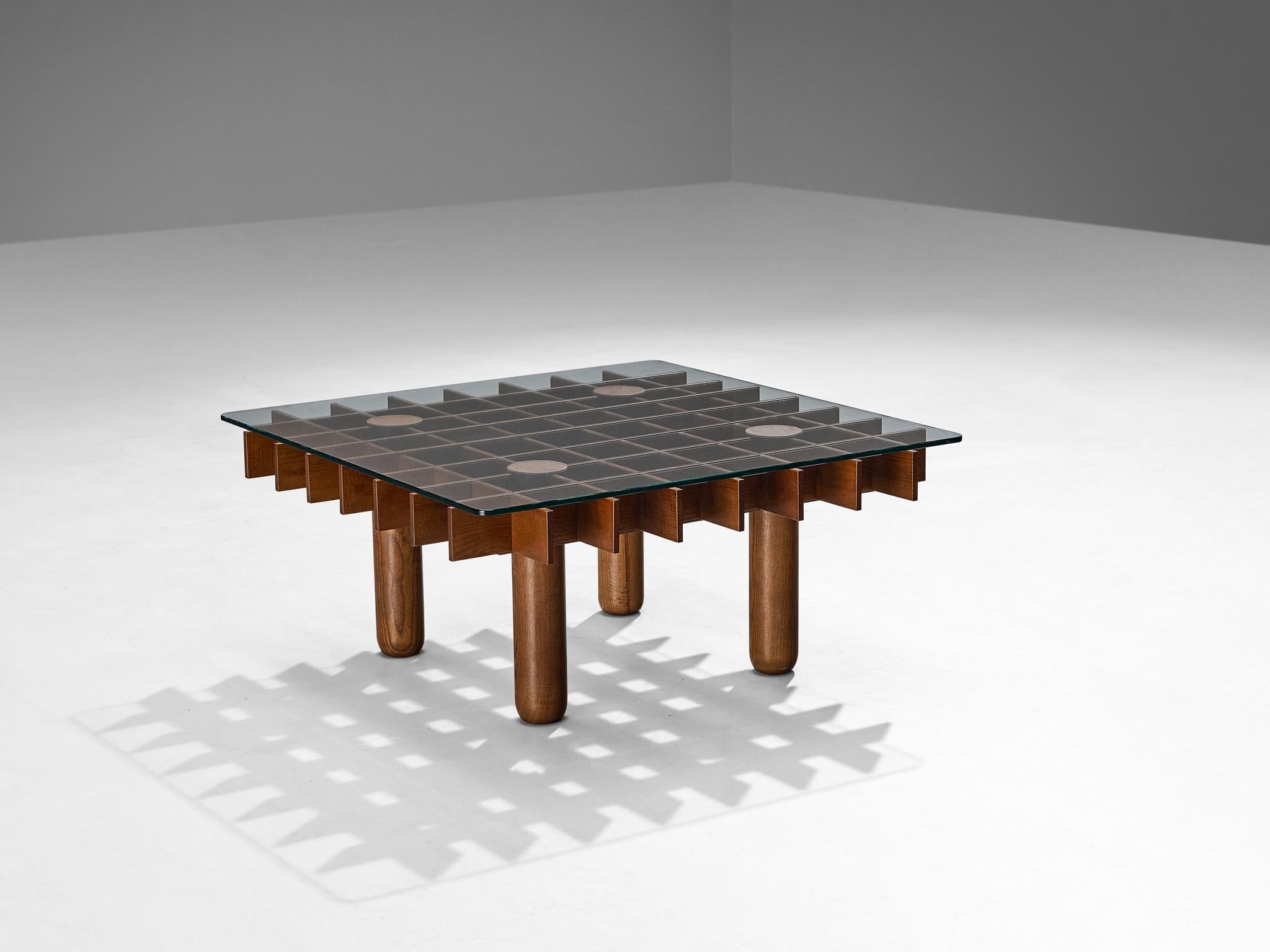 Post-Modern Italian Graphic Coffee Table in Maple and Glass