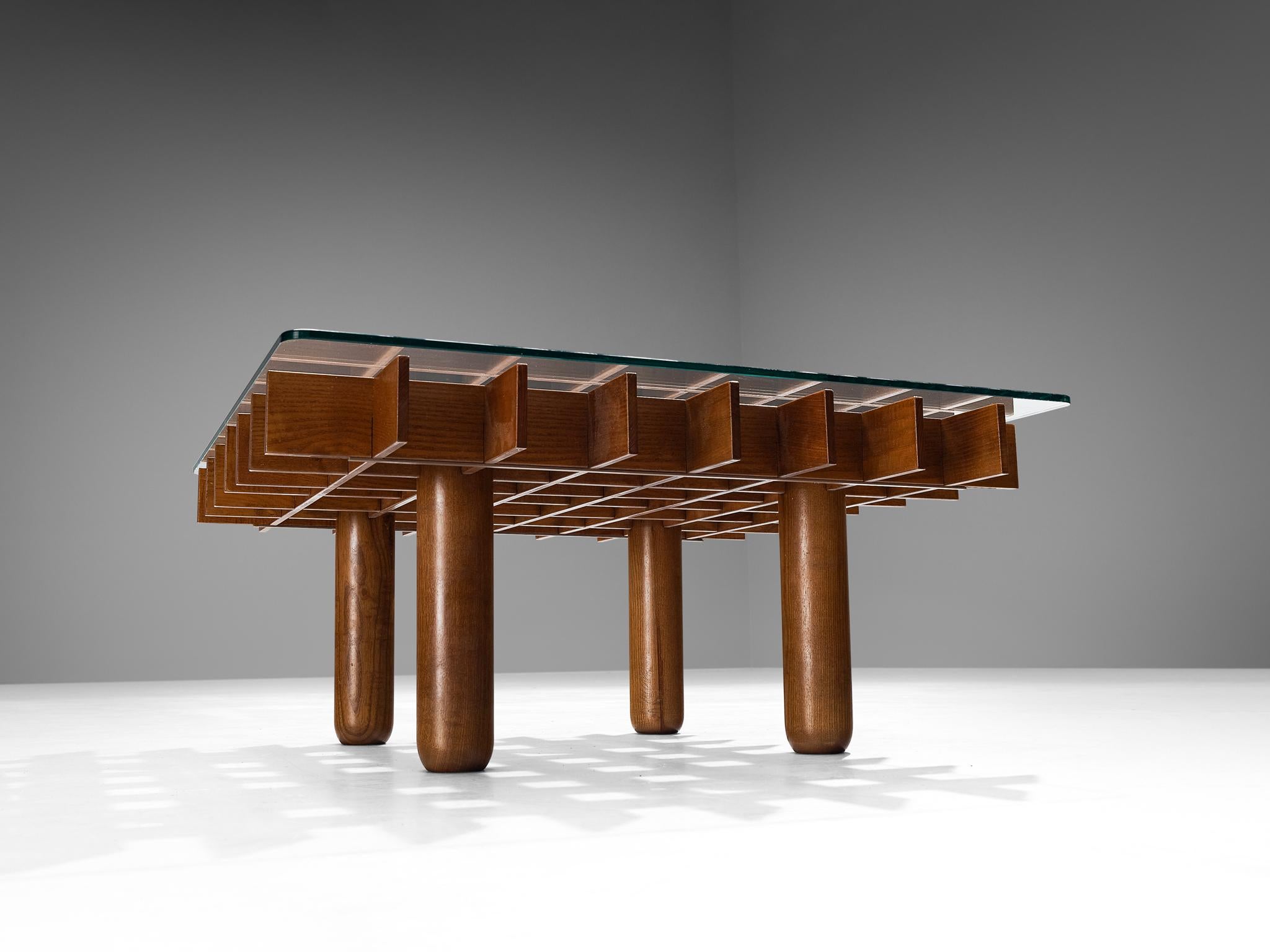 Late 20th Century Italian Graphic Coffee Table in Maple and Glass