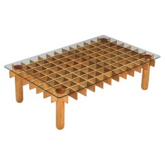 Italian Graphic Coffee Table in Maple and Glass