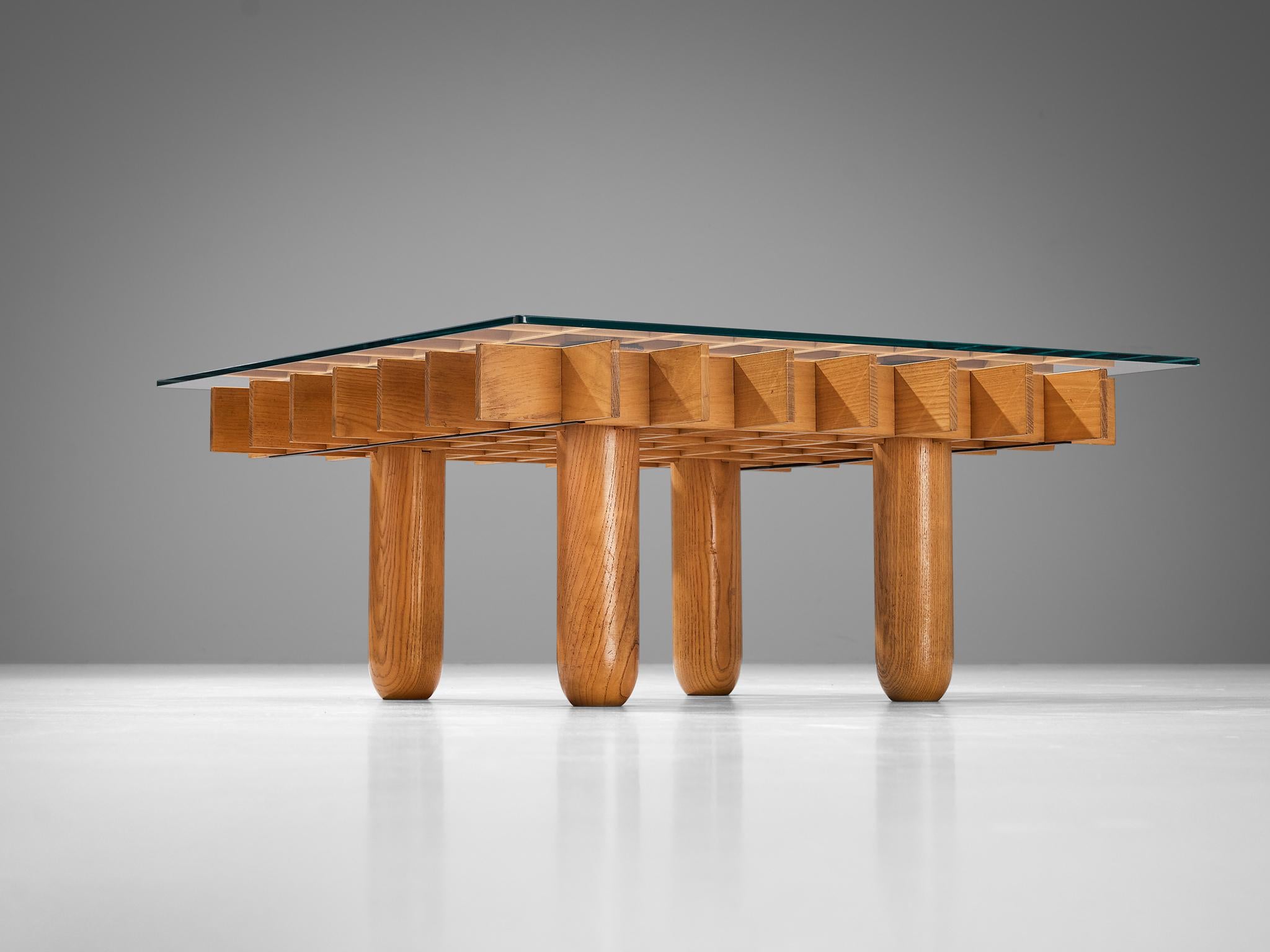 Leather Italian Graphic Coffee Table in Maple For Sale