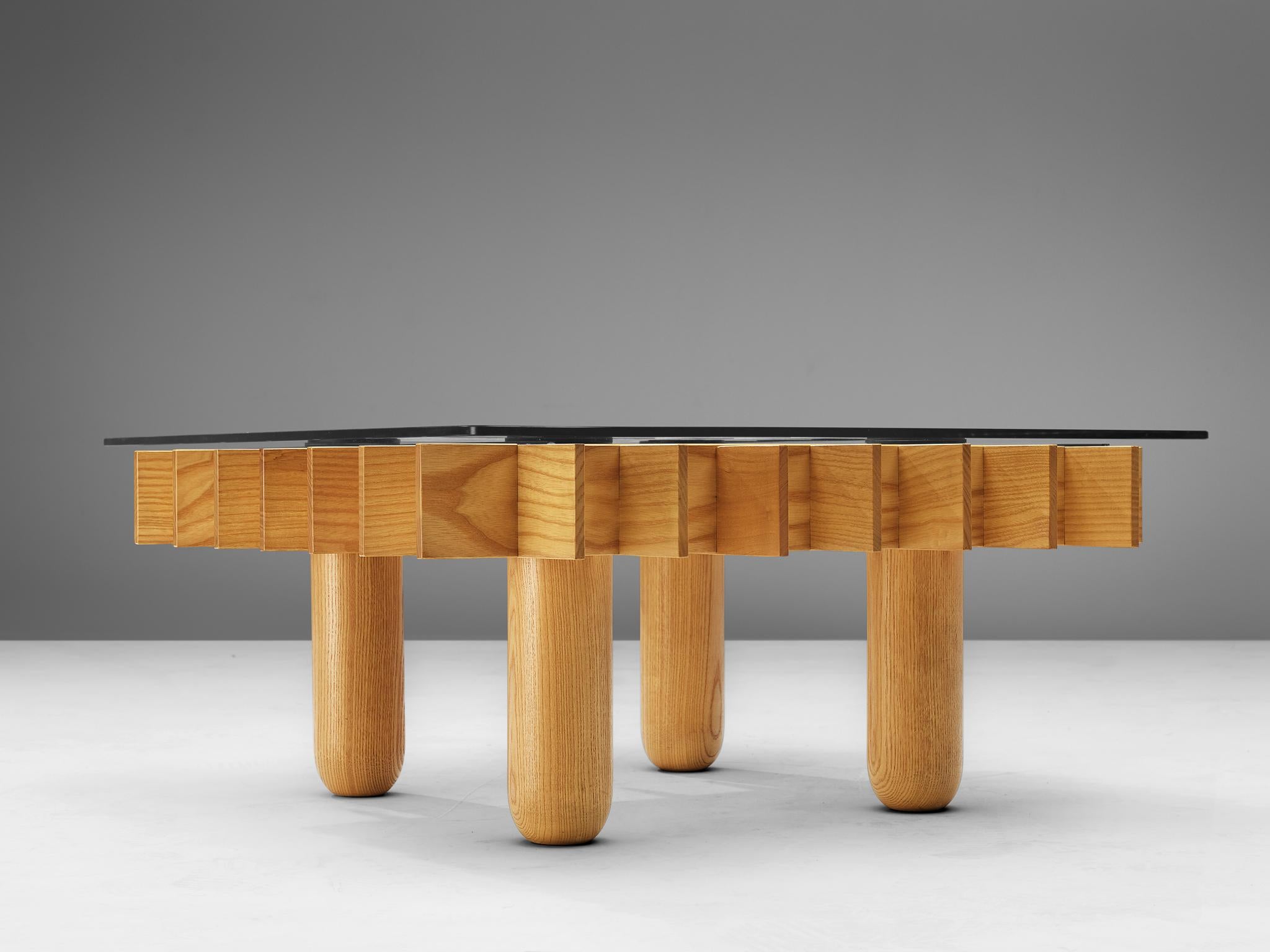 Late 20th Century Italian Graphical Coffee Table in Maple and Glass