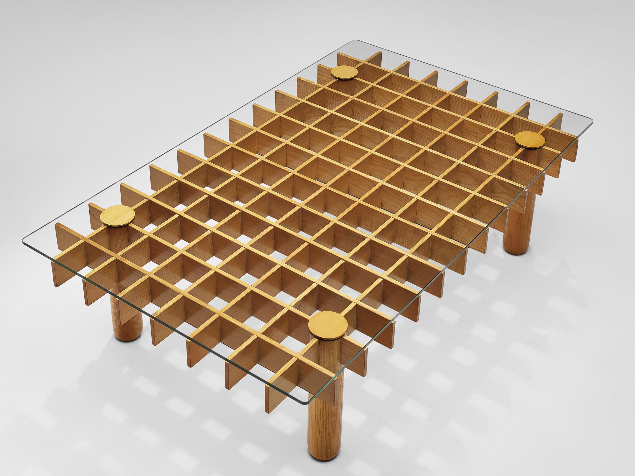 Late 20th Century Italian Graphical Coffee Table in Maple and Glass