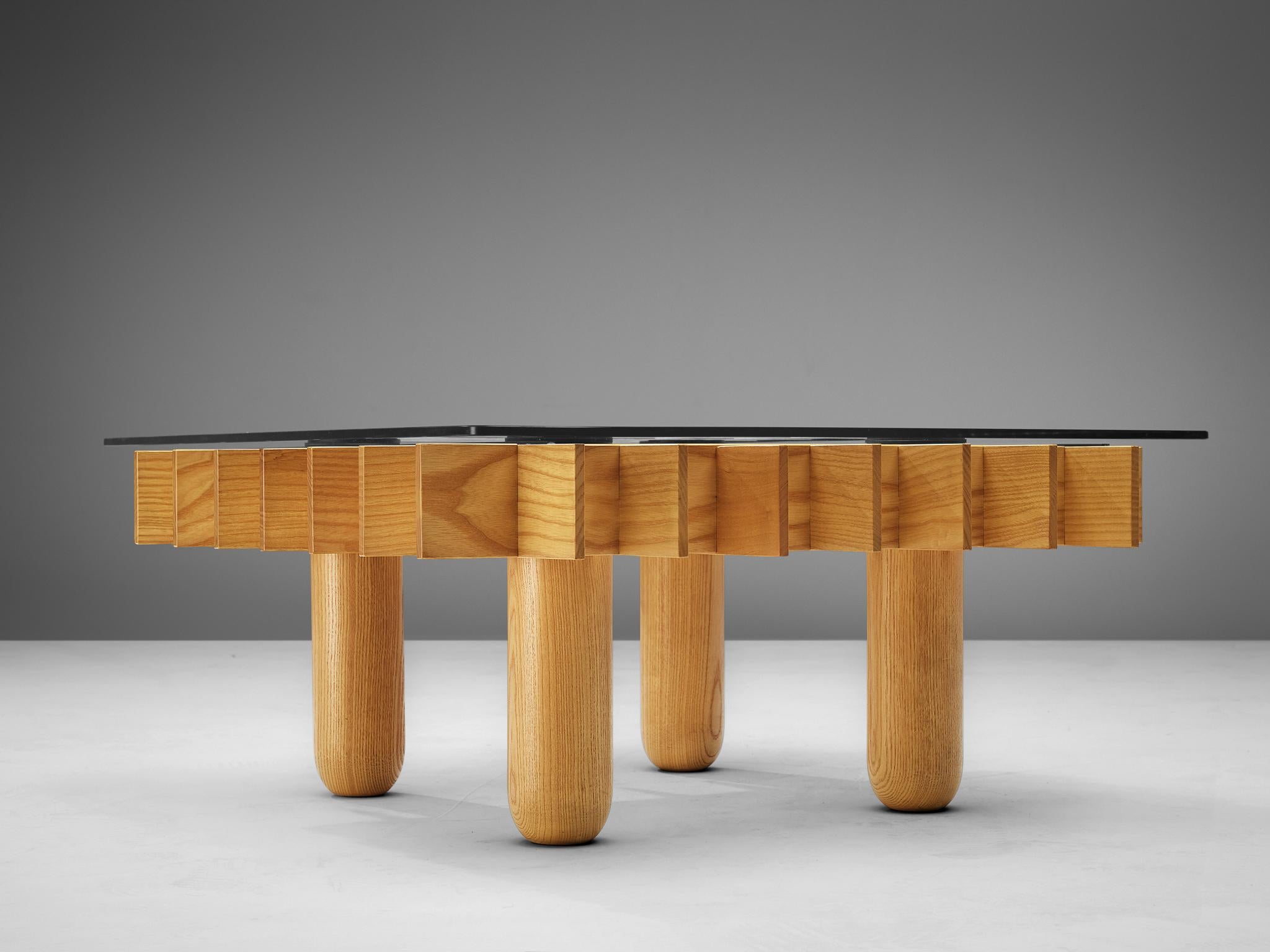 Late 20th Century Italian Graphical Coffee Table in Maple and Glass