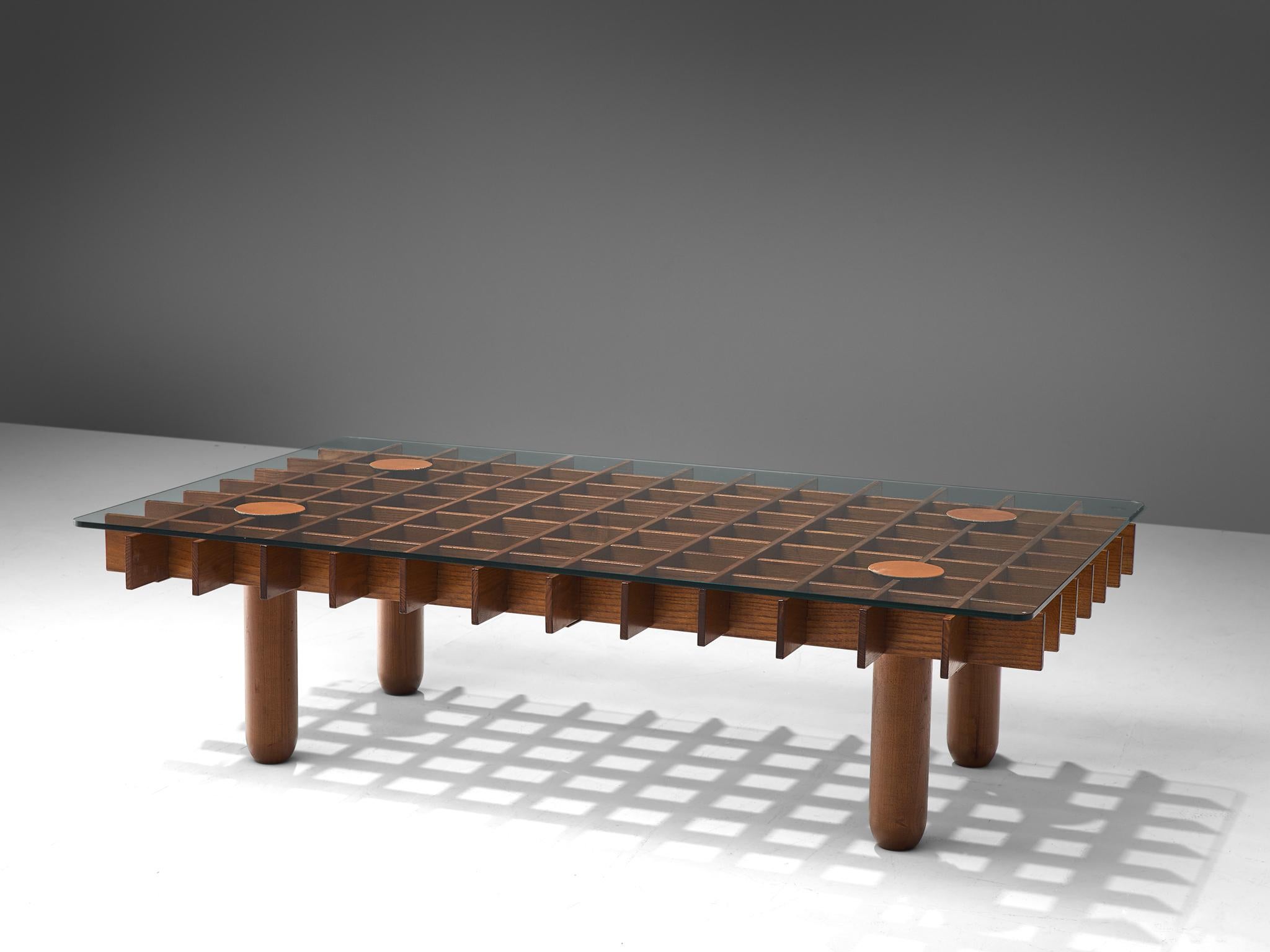 Italian Graphical Coffee Table in Oak and Glass In Good Condition In Waalwijk, NL