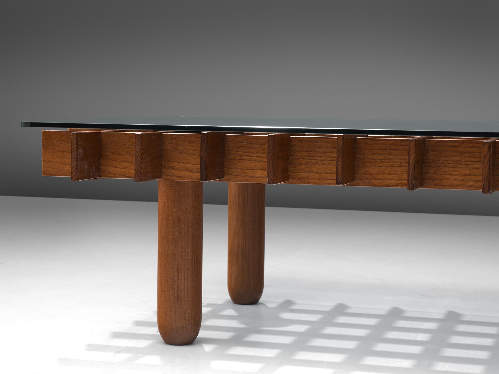 Mid-20th Century Italian Graphical Coffee Table in Oak and Glass