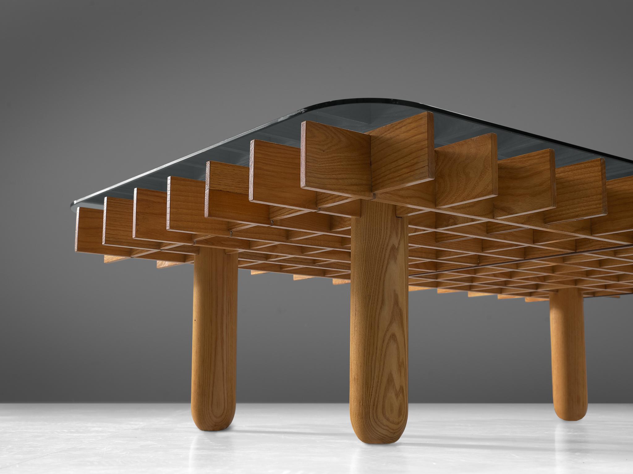 Italian Graphical Coffee Table in Oak and Glass 1