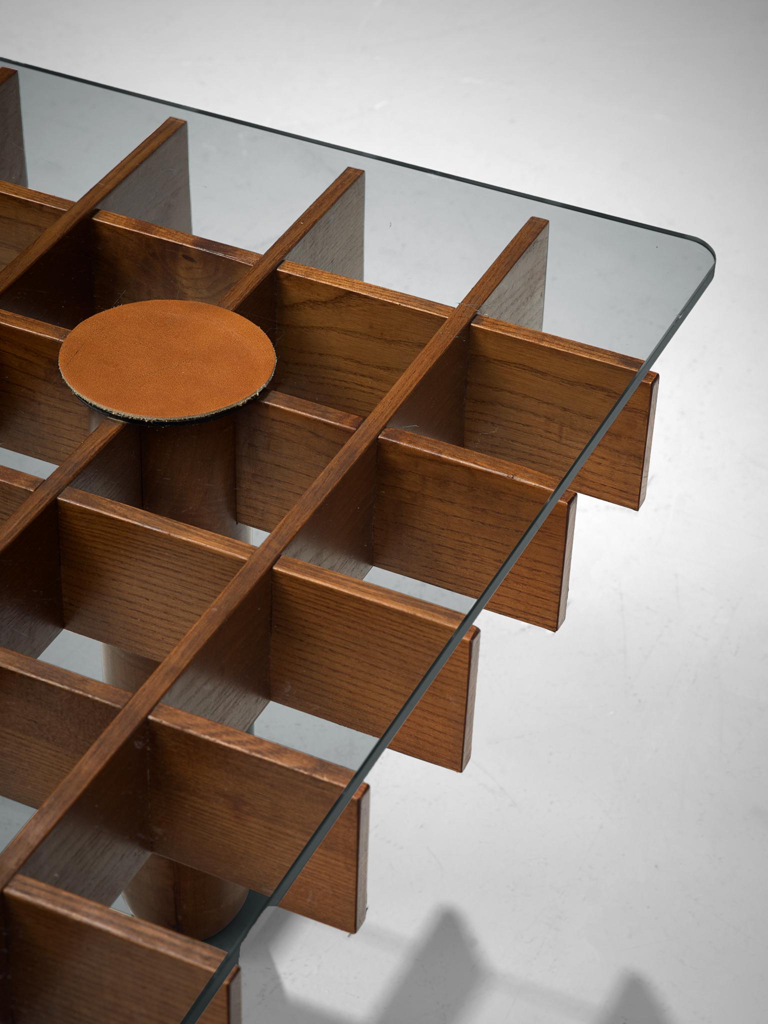 Italian Graphical Coffee Table in Oak and Glass 1