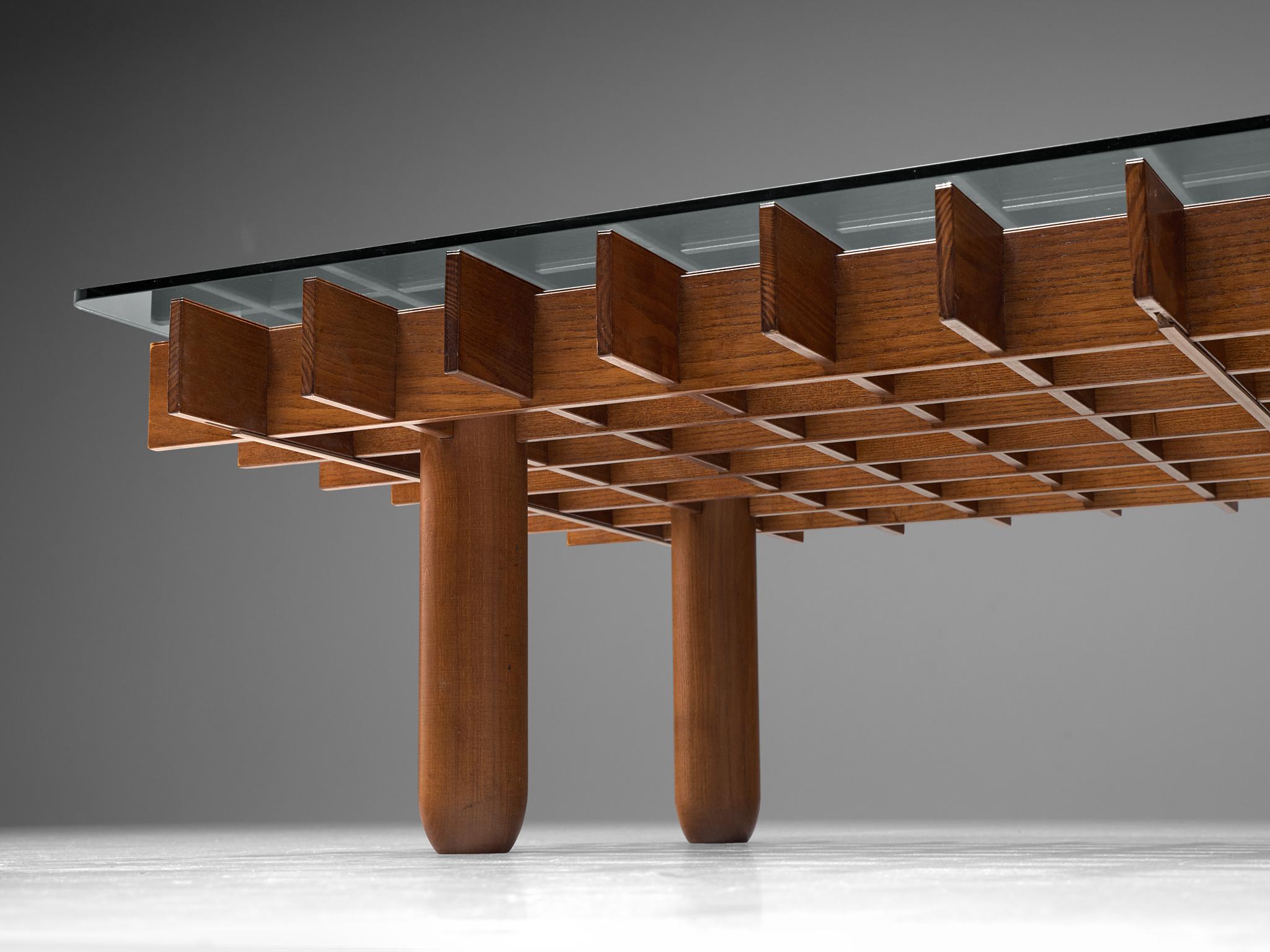 Italian Graphical Coffee Table in Oak and Glass 2