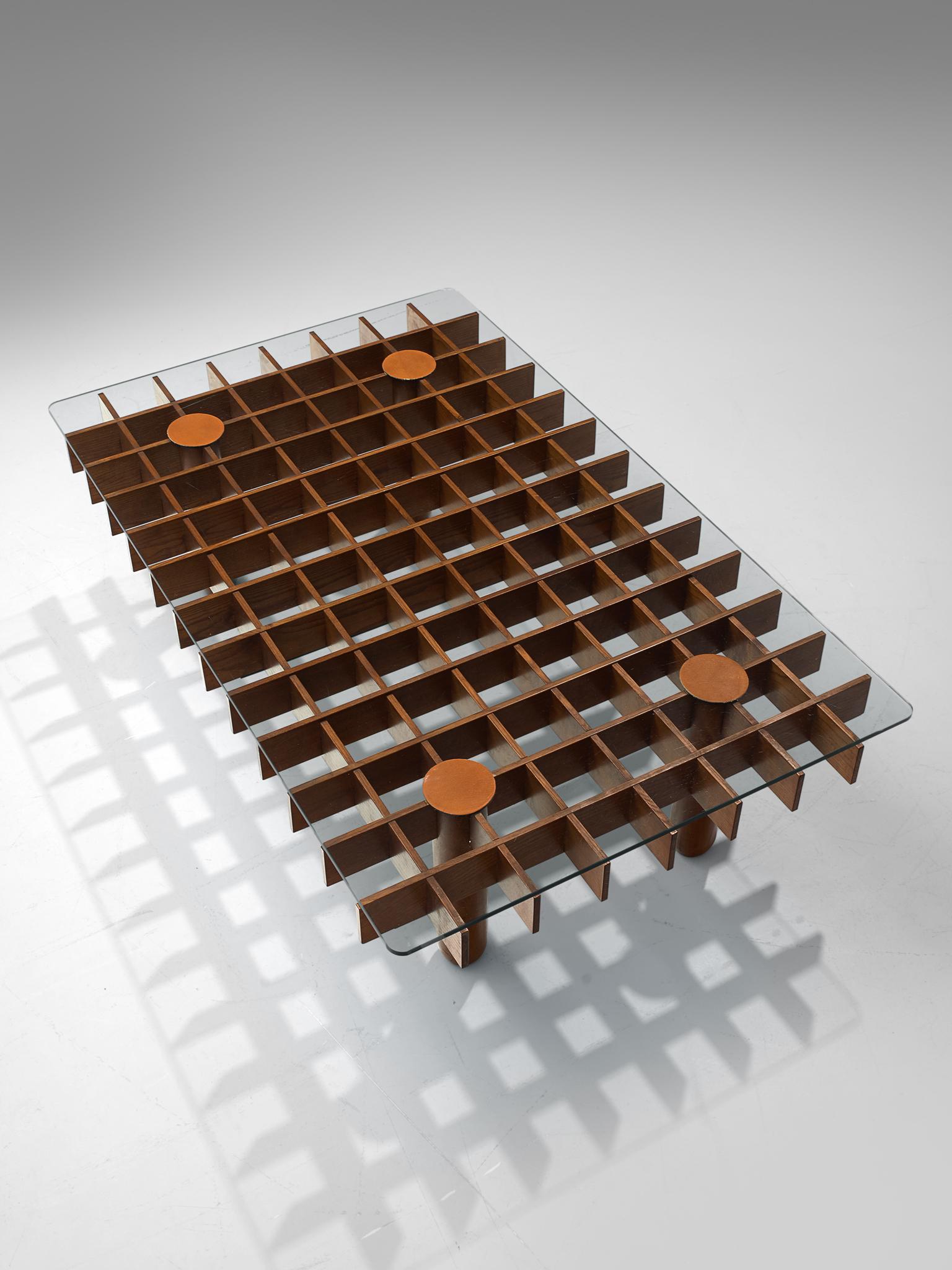 Italian Graphical Coffee Table in Oak and Glass 4