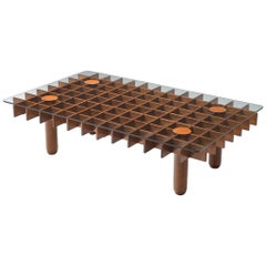 Italian Graphical Coffee Table in Oak and Glass