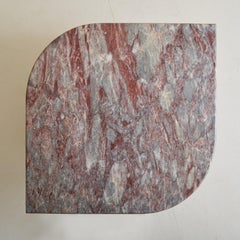 Italian Gray + Burgundy Marble Coffee Table with Pointed Oval Top, 1970s