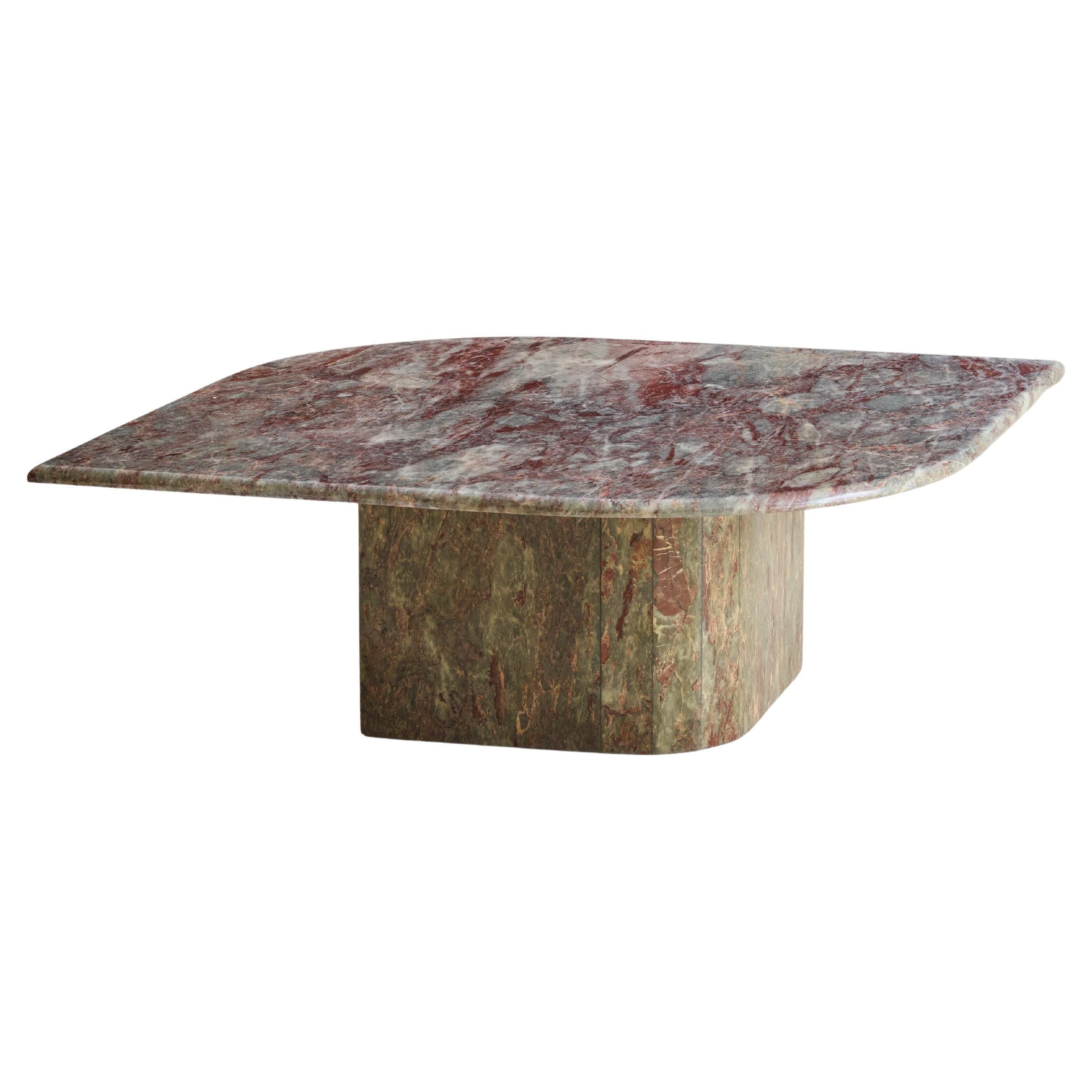 Italian Gray + Burgundy Marble Coffee Table with Pointed Oval Top, 1970s