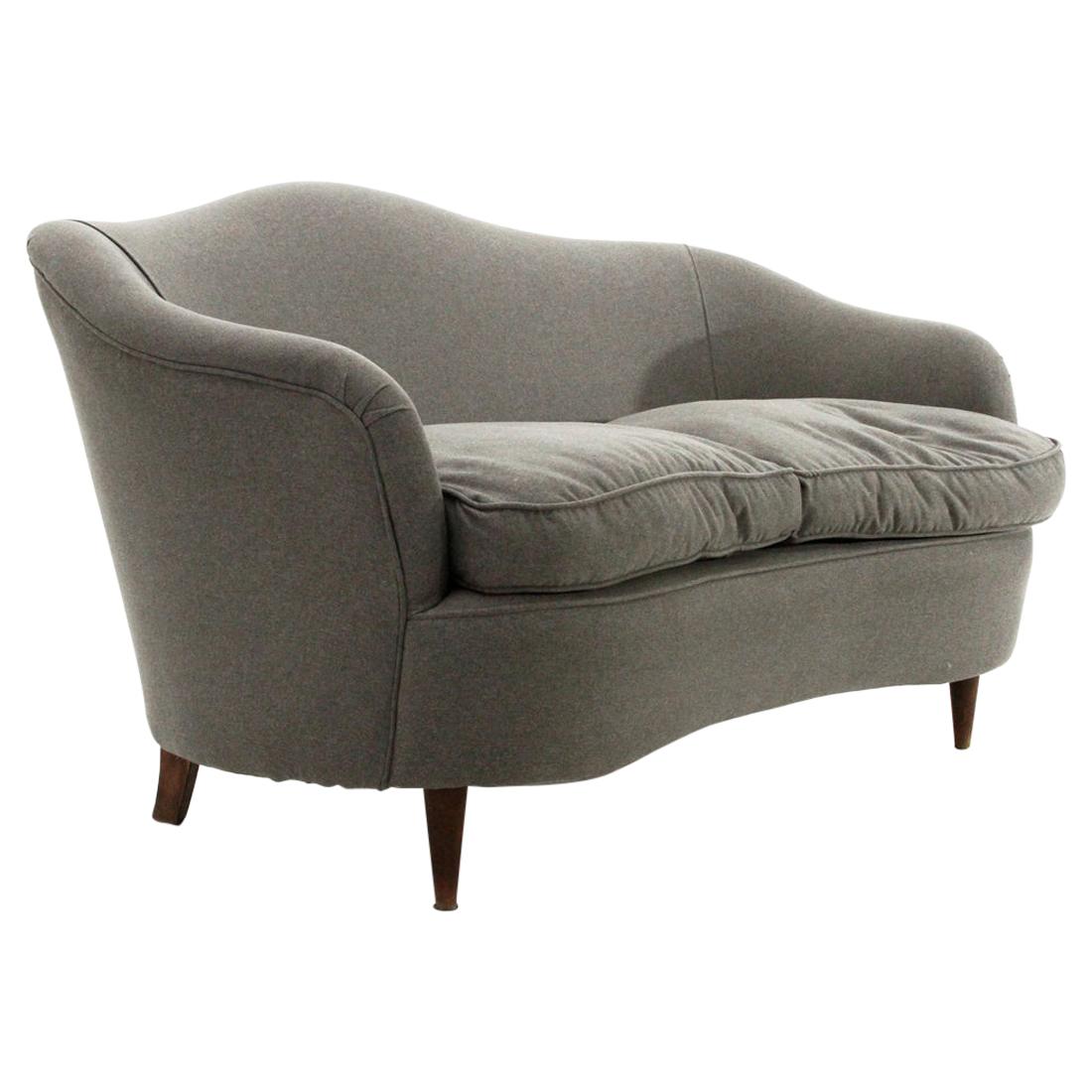 Italian Gray Curved 2-Seat Sofa, 1950s