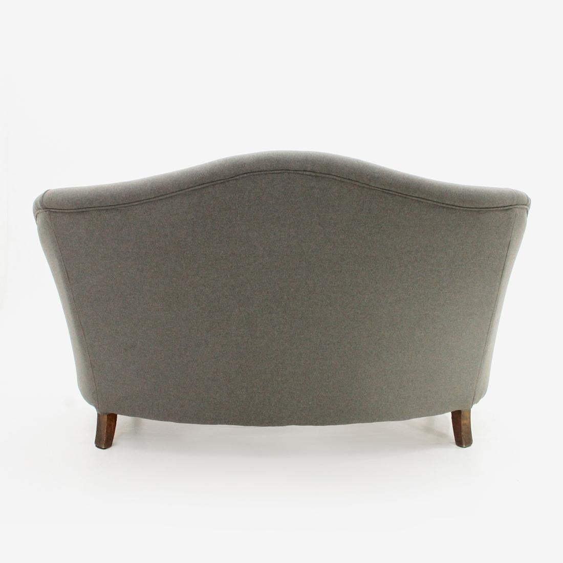 Fabric Italian Gray Curved 2-Seat Sofa, 1950s