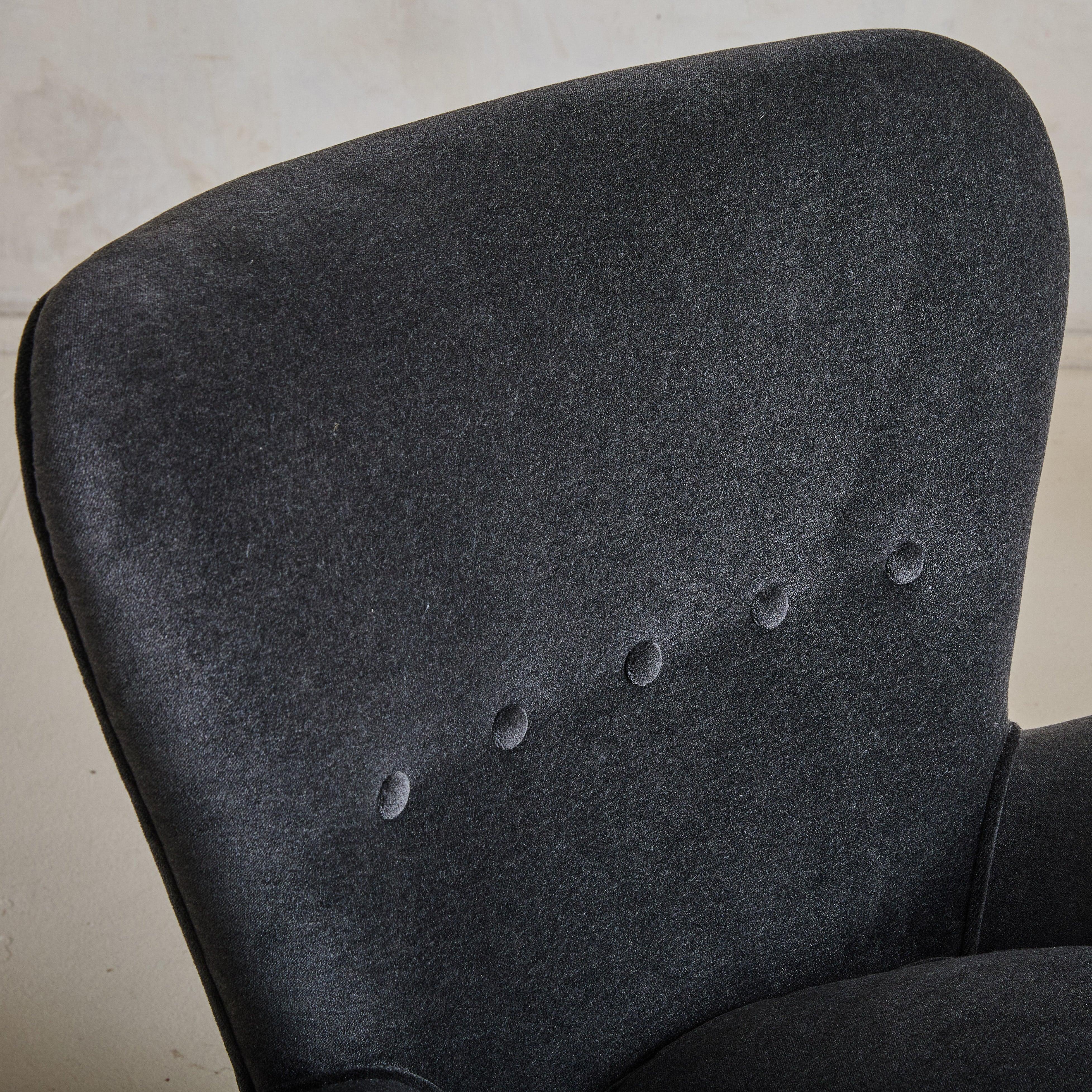 Upholstery Italian Gray Mohair Lounge Chair with Down Cushion,  1950s