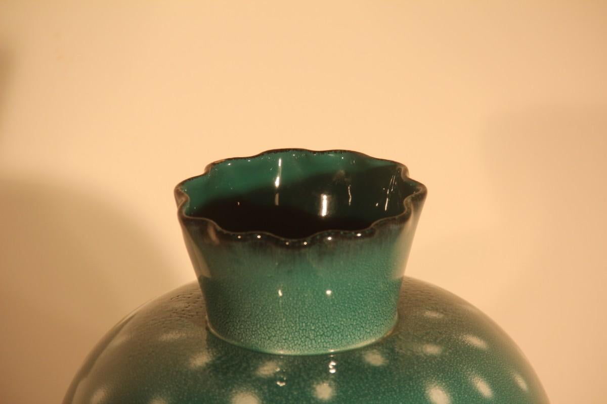 Italian Great Vase Ceramic Design 1950 Green, White Points In Good Condition In Palermo, Sicily