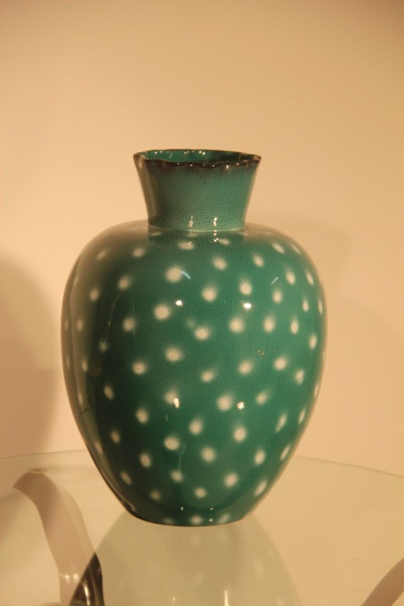 Mid-20th Century Italian Great Vase Ceramic Design 1950 Green, White Points