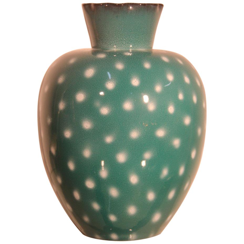Italian Great Vase Ceramic Design 1950 Green, White Points