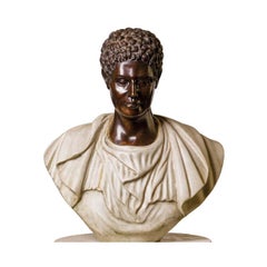 Italian Greco-Roman Style Carved Marble & Patinated Bronze Bust of a Young Male