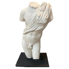 Italian Greco-Roman Style Marble Male Torso Sculpture on Metal Base