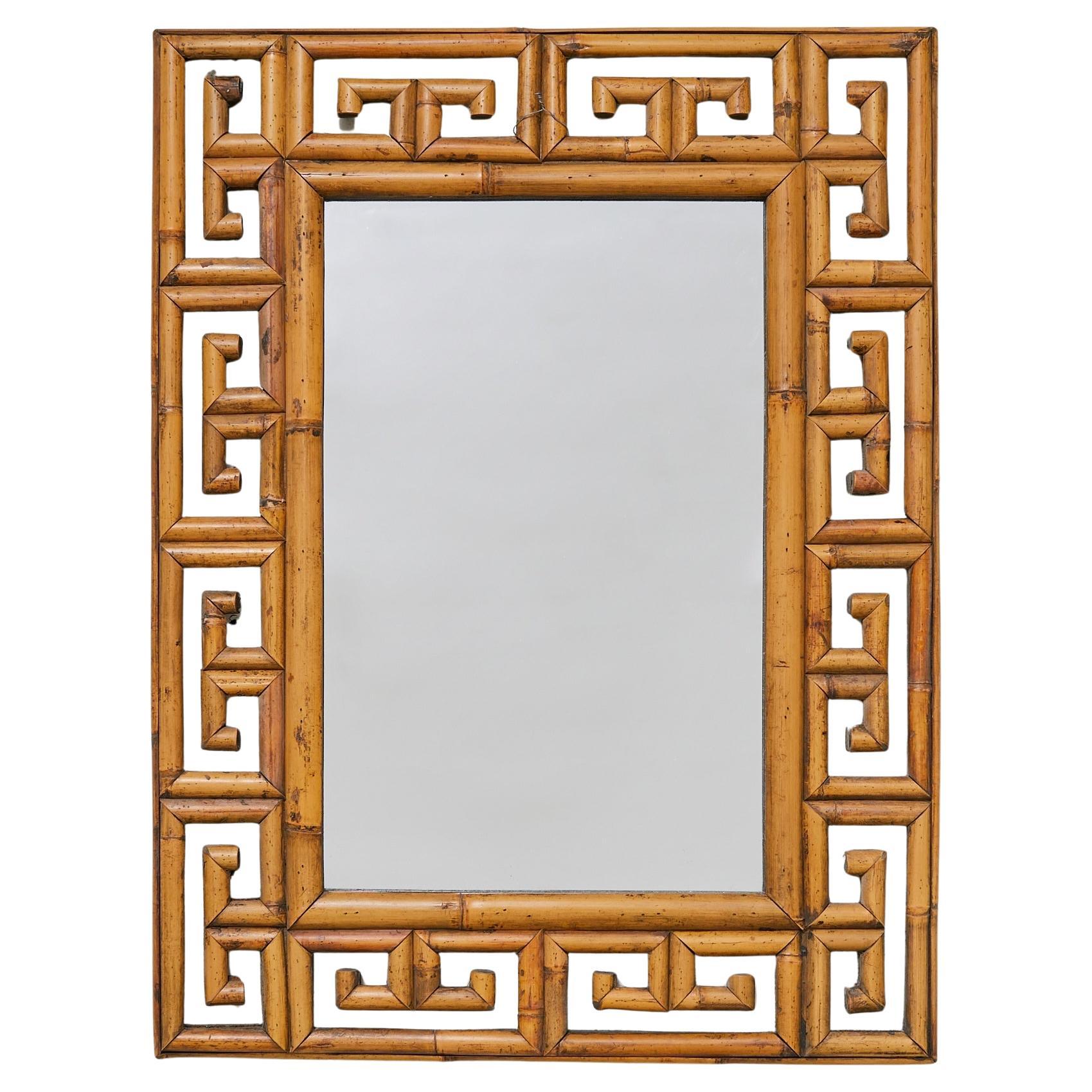 Italian Greek Key Bamboo Wall Mirror, 1970s