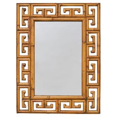 Italian Greek Key Bamboo Wall Mirror, 1970s