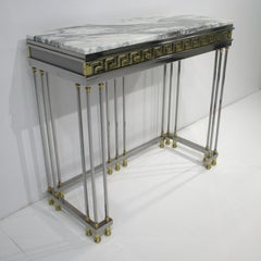 Parzinger styled Italian Greek Key Marble / Brass / Chrome Console Table