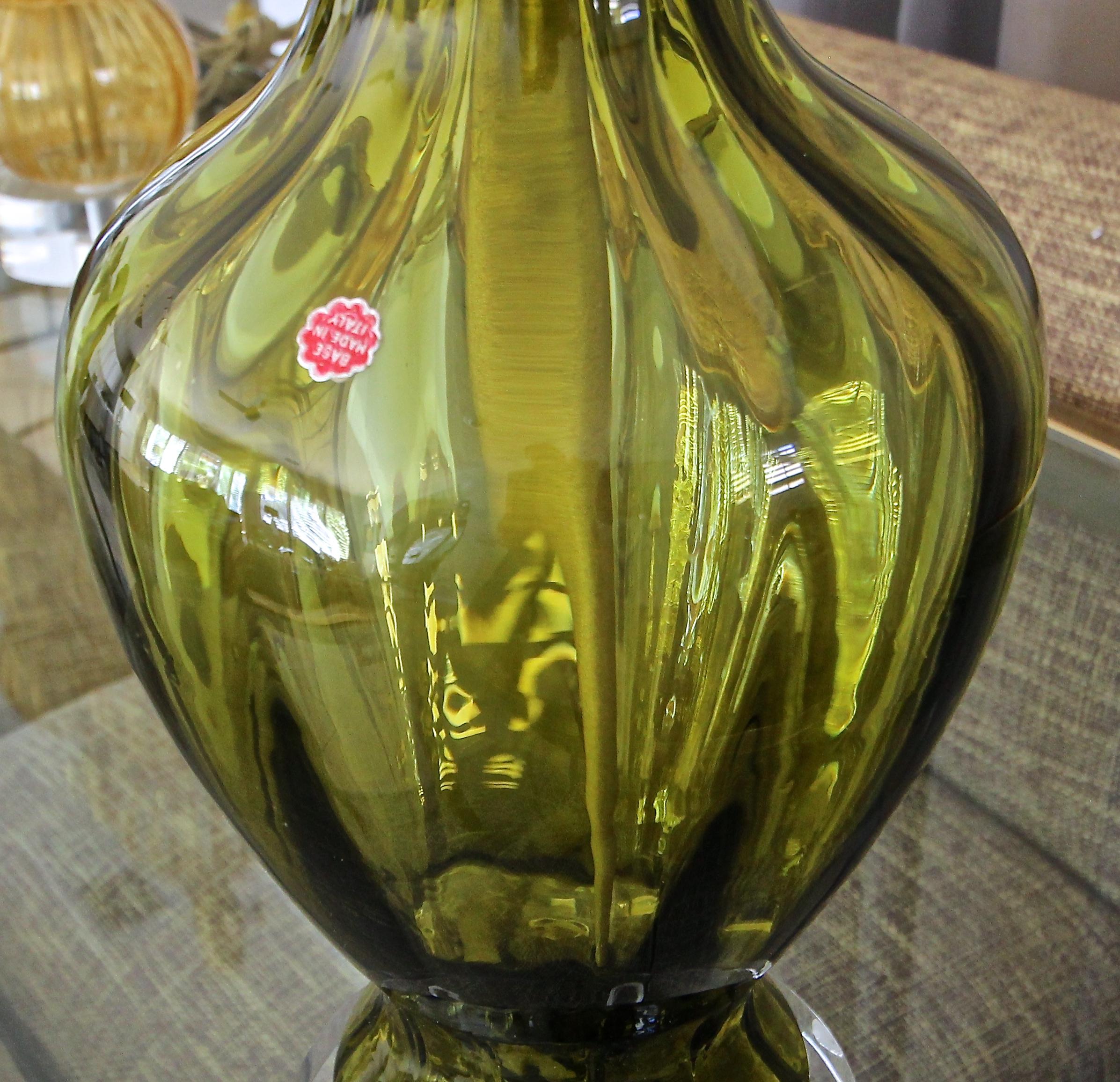 Italian Green Absinthe Colored Murano Glass Table Lamp 2