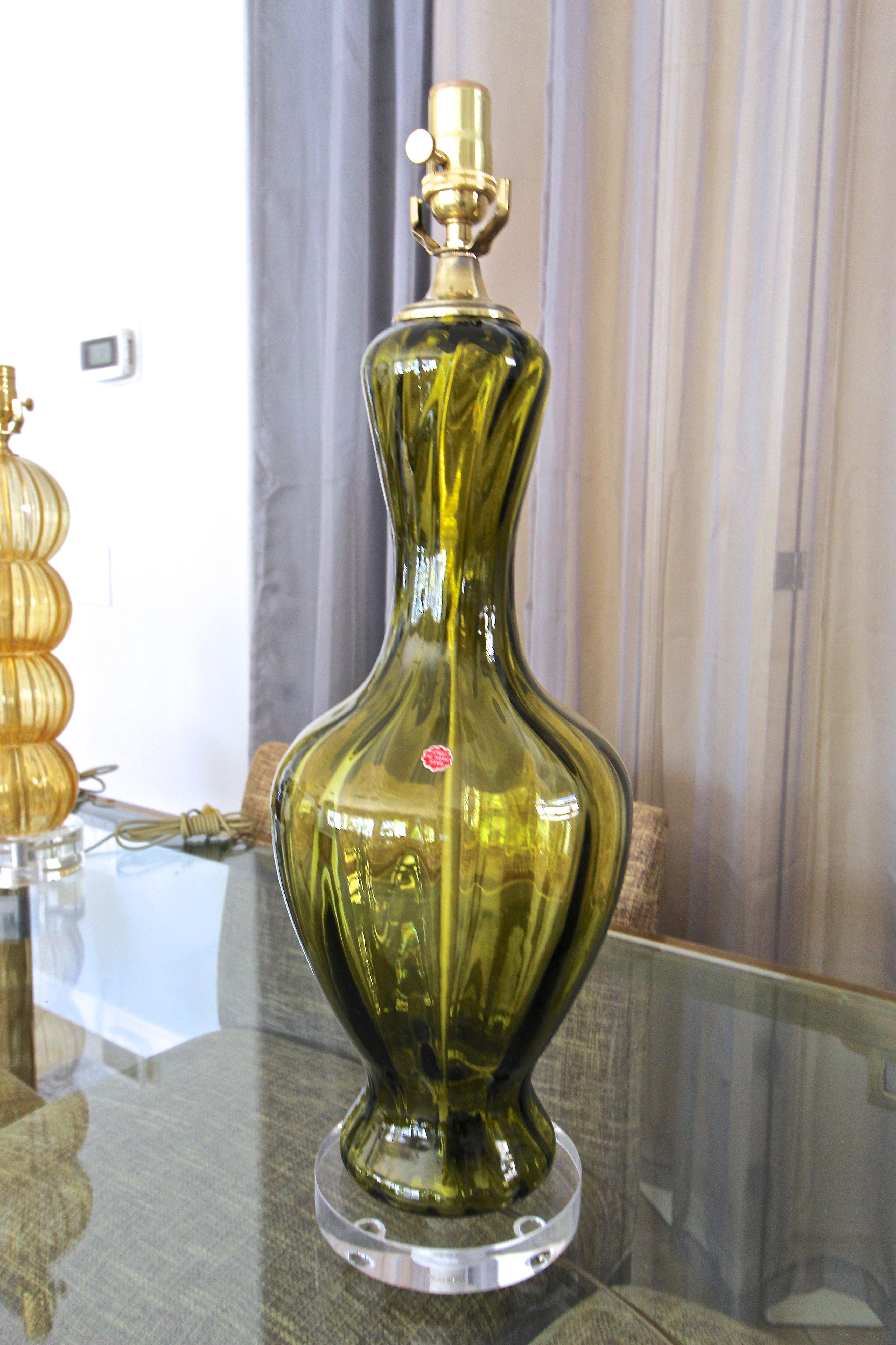 Italian Green Absinthe Colored Murano Glass Table Lamp 4