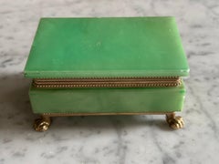 Italian Green Alabaster Box with Decorative Brass Mounts