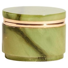 Italian Green Alabaster Oval Jewelry Pot