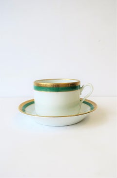 Richard Ginori Designer Italian Coffee or Tea Cup and Saucer in Green and Gold