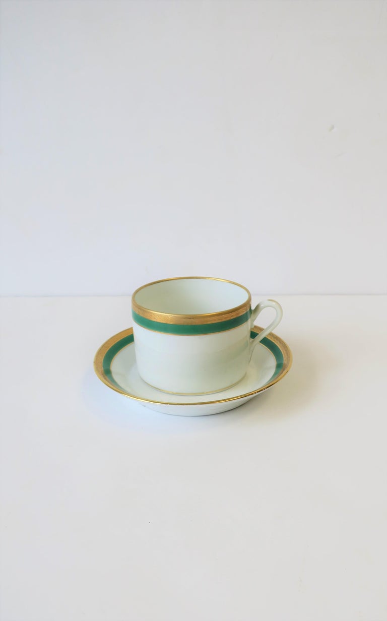 Classical Roman Richard Ginori Designer Italian Coffee or Tea Cup and Saucer in Green and Gold For Sale