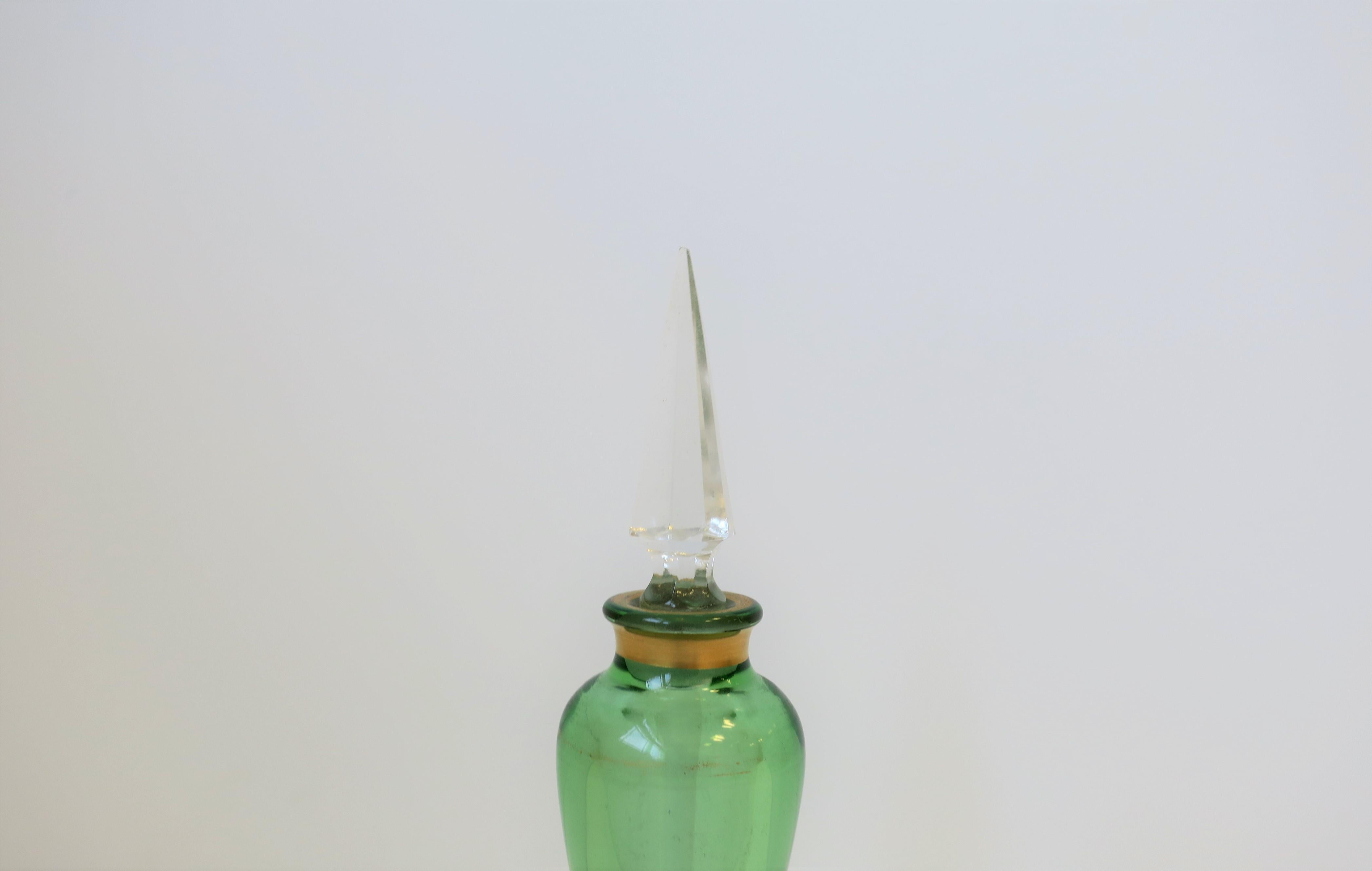 Italian Green and Gold Round Glass Box and Perfume Vanity Bottle 6