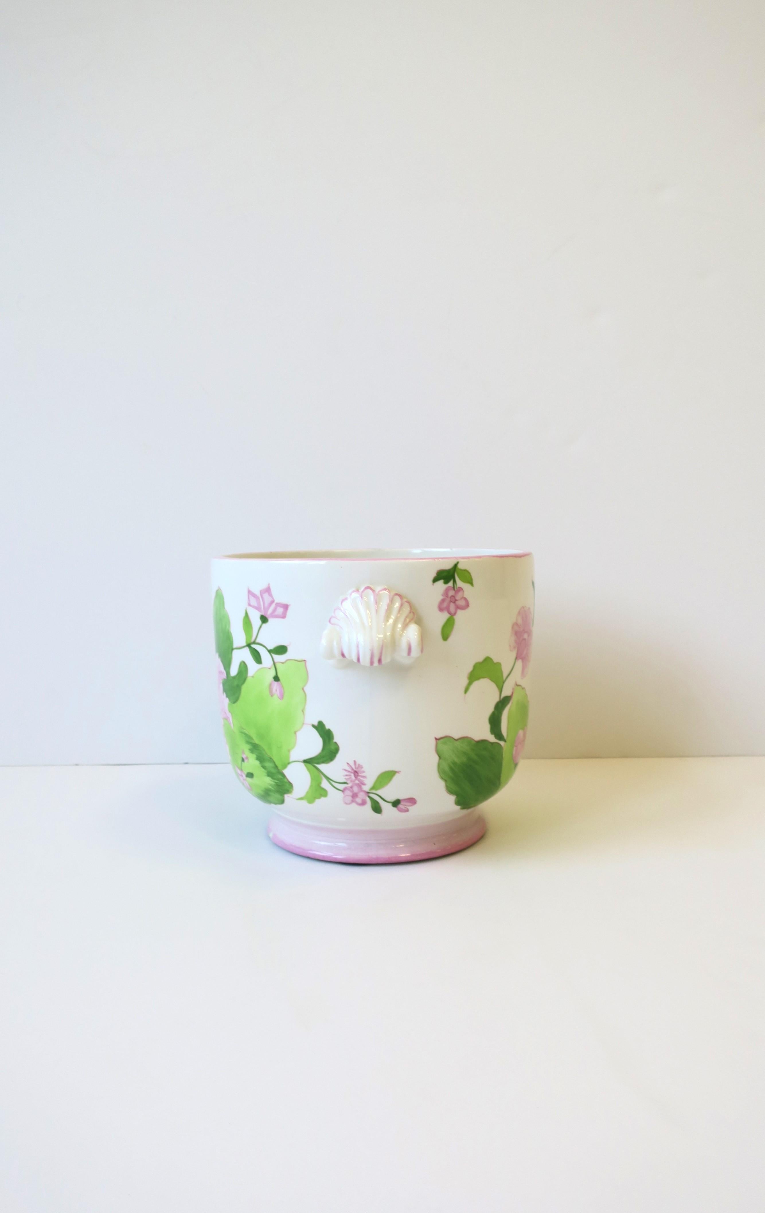 Italian Green and Pink Flower or Plant Cachepot Panter Jardiniere For Sale 4