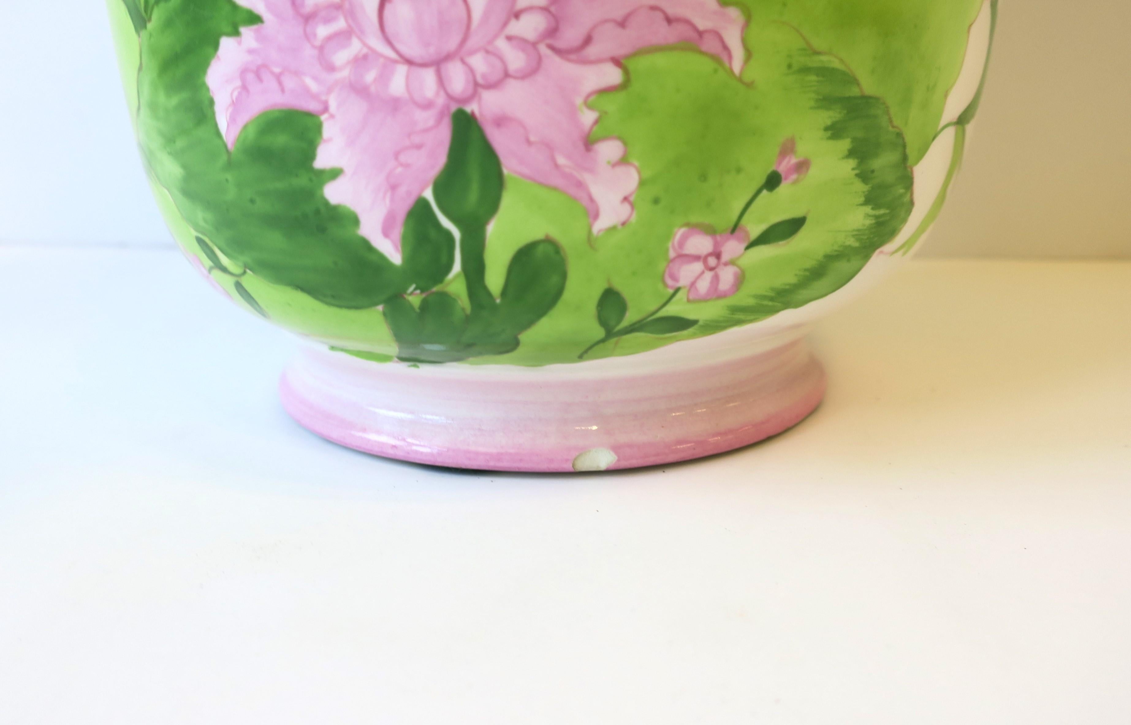 Italian Green and Pink Flower or Plant Cachepot Panter Jardiniere For Sale 5
