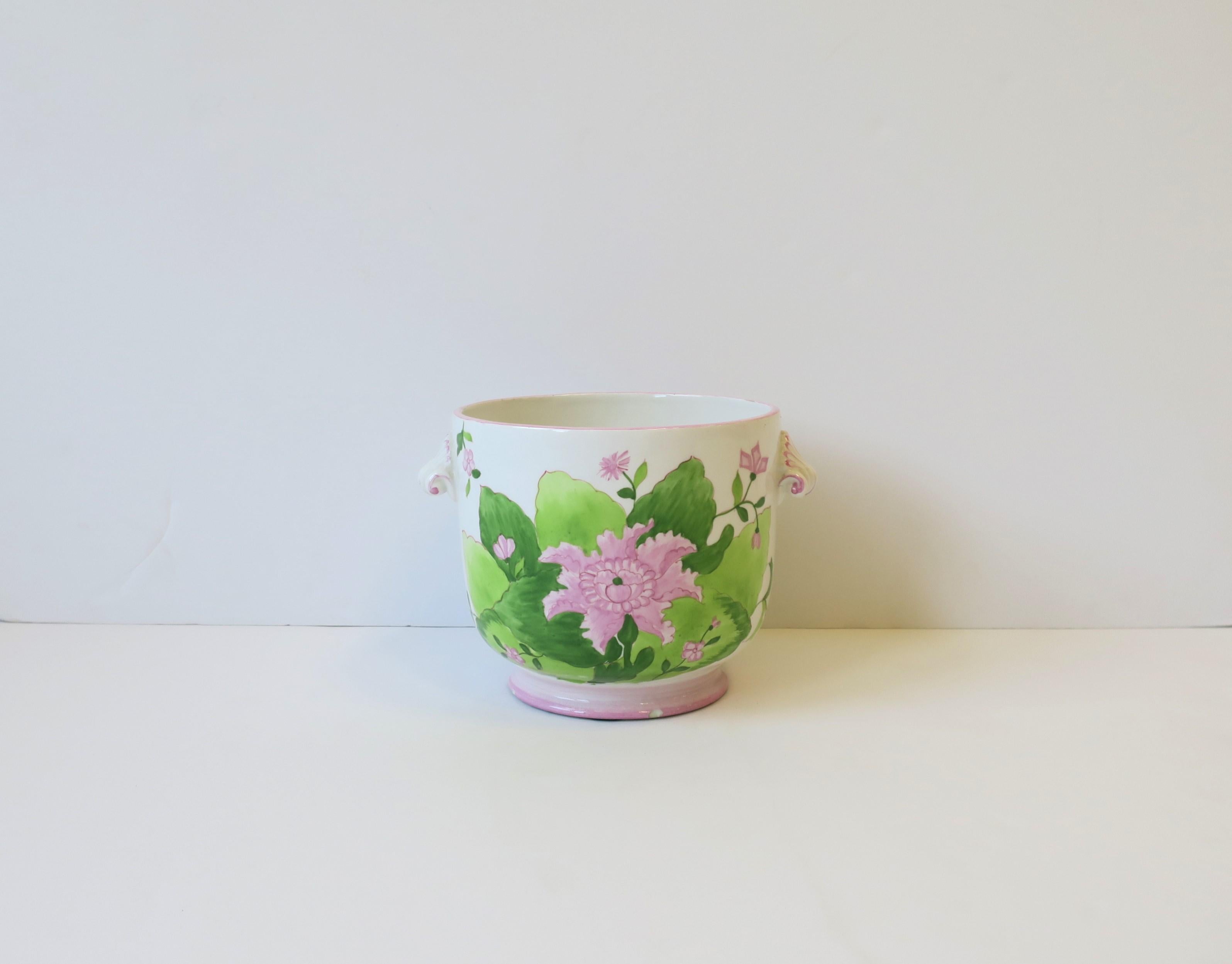 Italian Green and Pink Flower or Plant Cachepot Panter Jardiniere In Good Condition For Sale In New York, NY