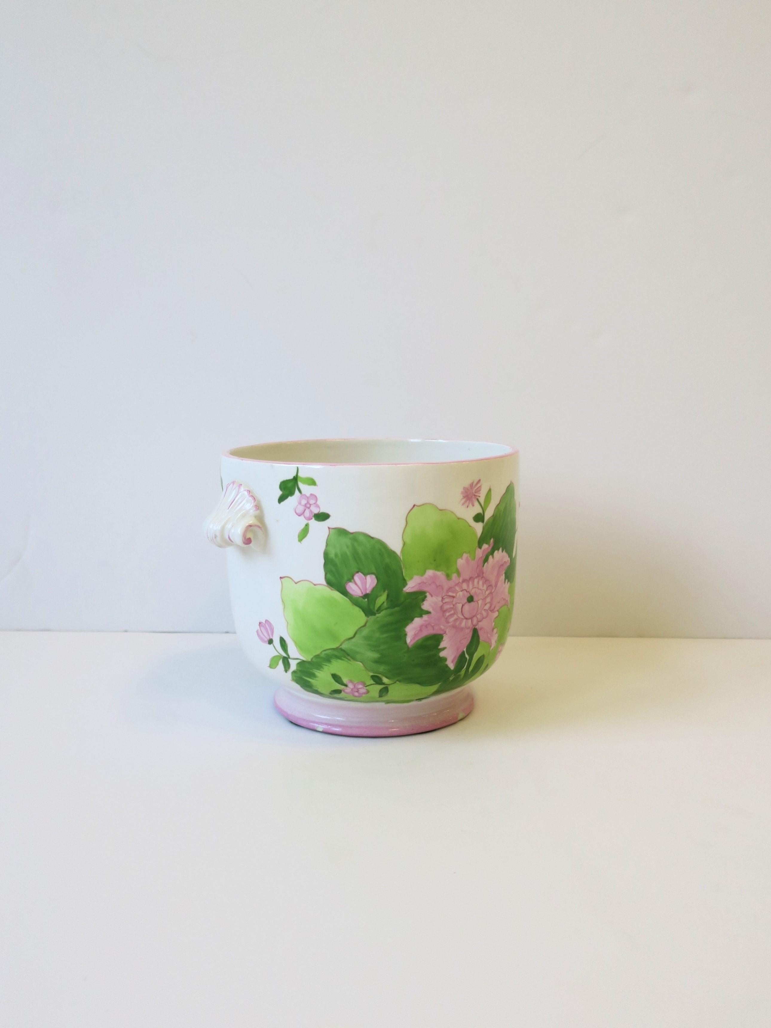 20th Century Italian Green and Pink Flower or Plant Cachepot Panter Jardiniere For Sale