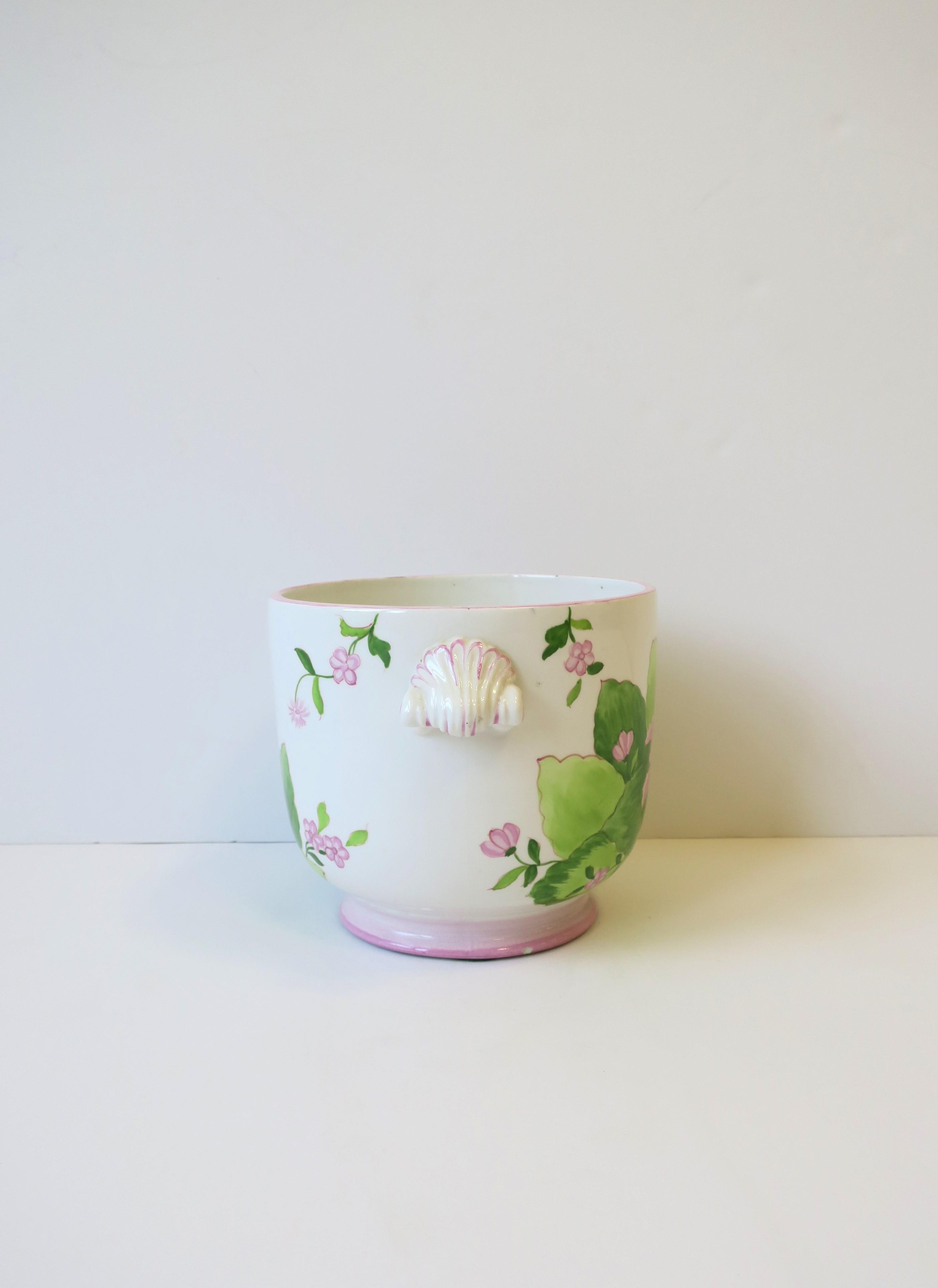Italian Green and Pink Flower or Plant Cachepot Panter Jardiniere For Sale 1