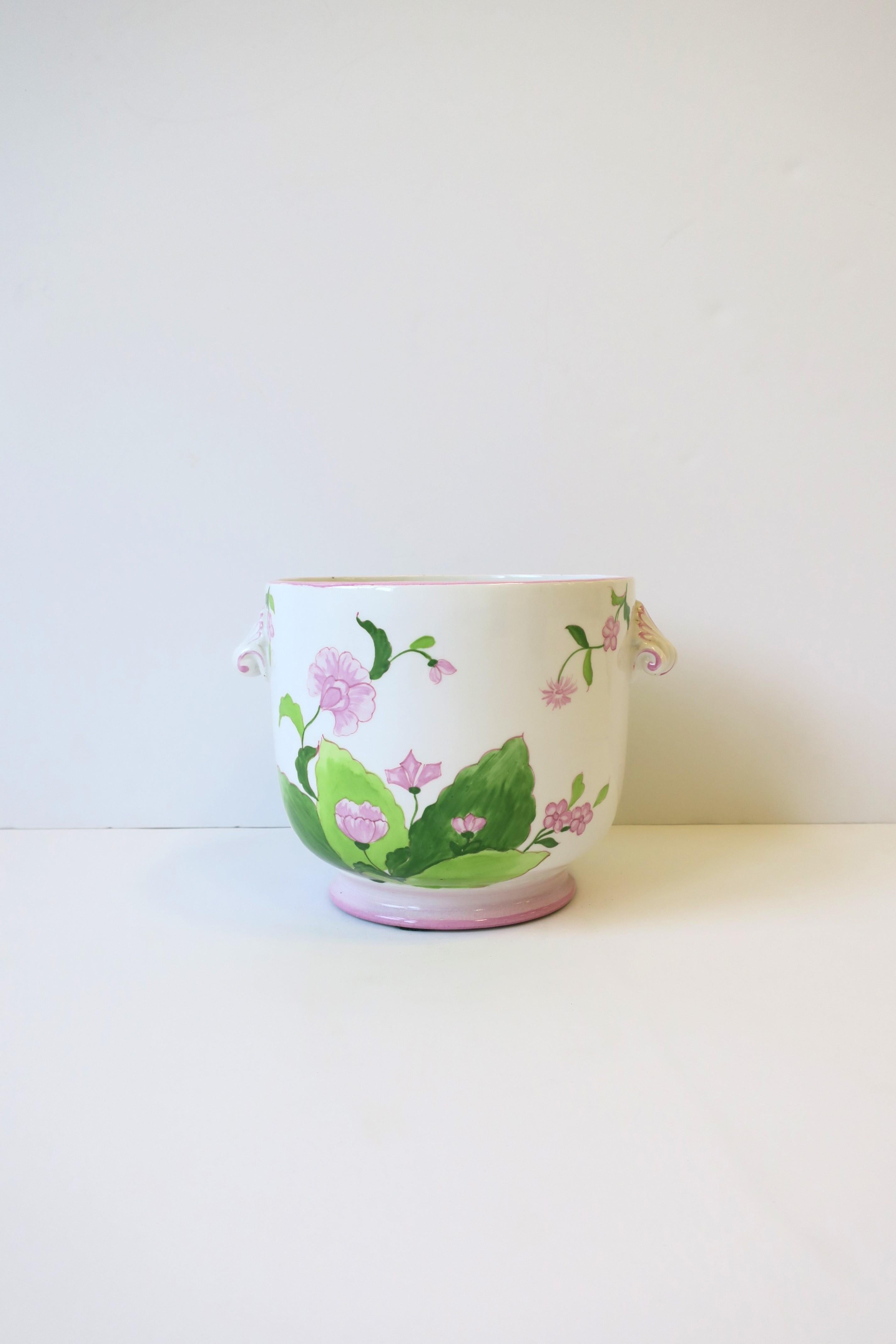 Italian Green and Pink Flower or Plant Cachepot Panter Jardiniere For Sale 2