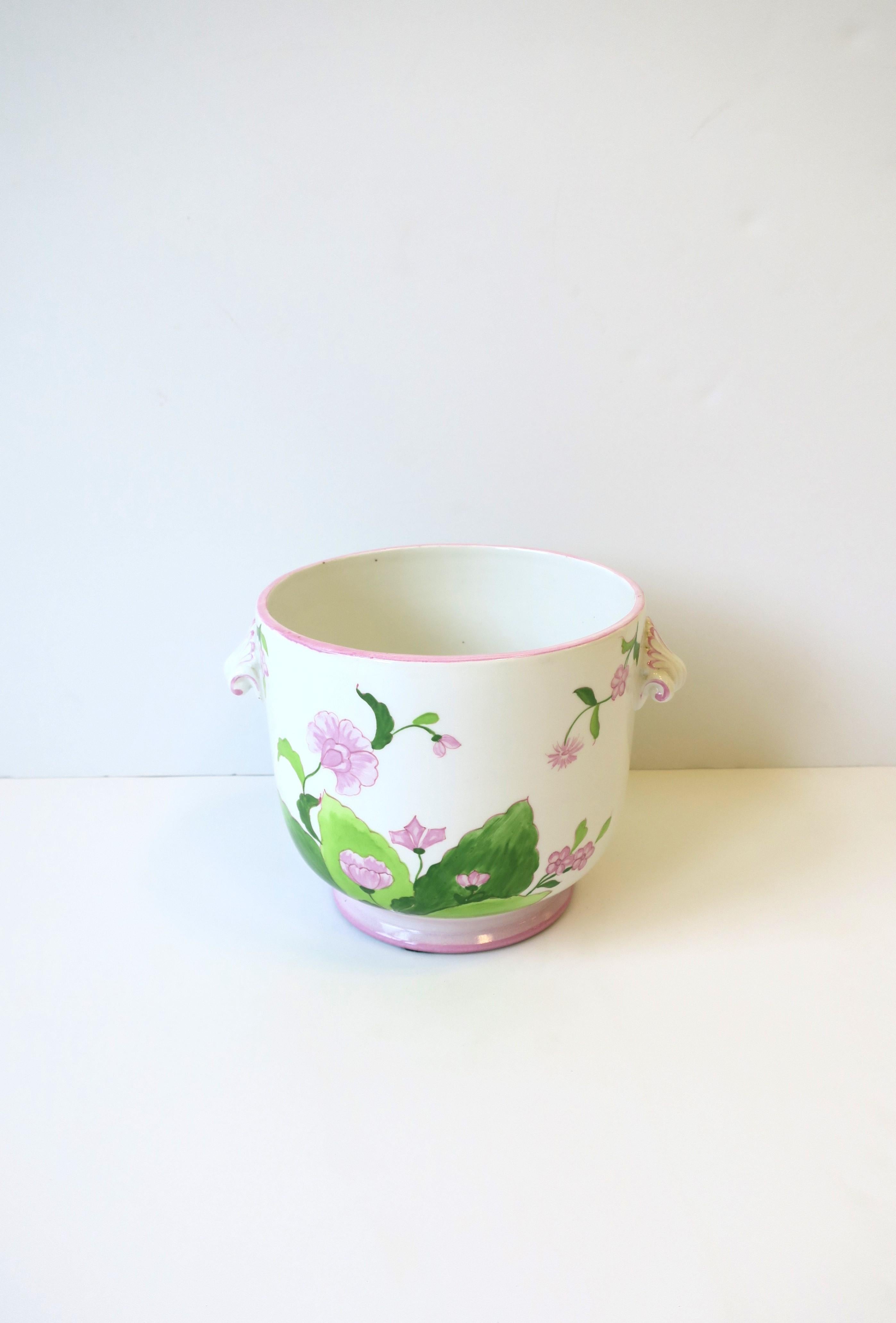 Italian Green and Pink Flower or Plant Cachepot Panter Jardiniere For Sale 3